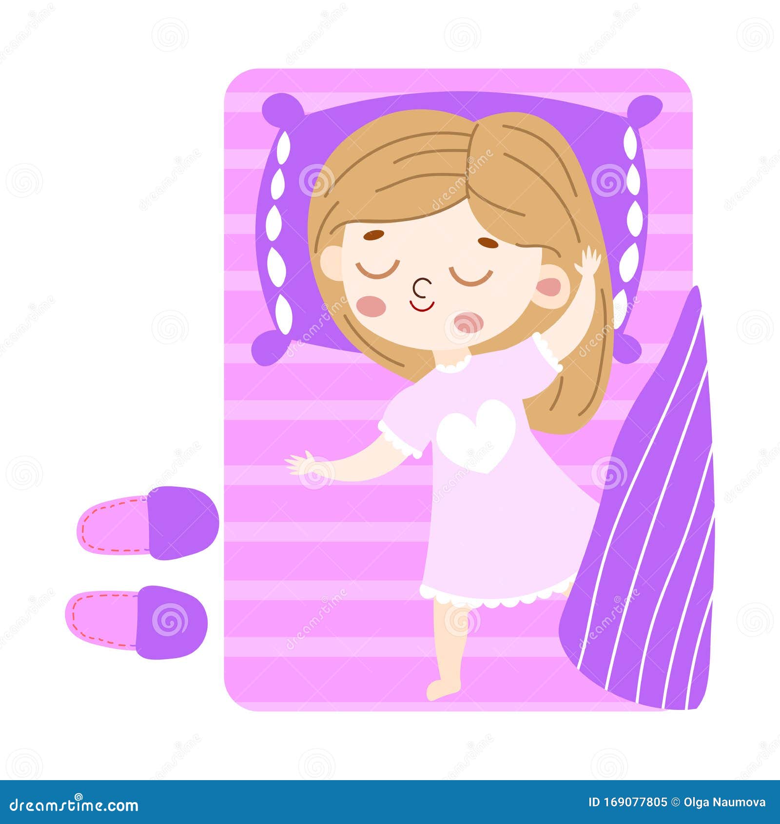 Cute Light-haired Little Girl Lovely Sleeping in Purple Bed Top View.  Vector Illustration in Flat Cartoon Style. Stock Vector - Illustration of  concept, girl: 169077805