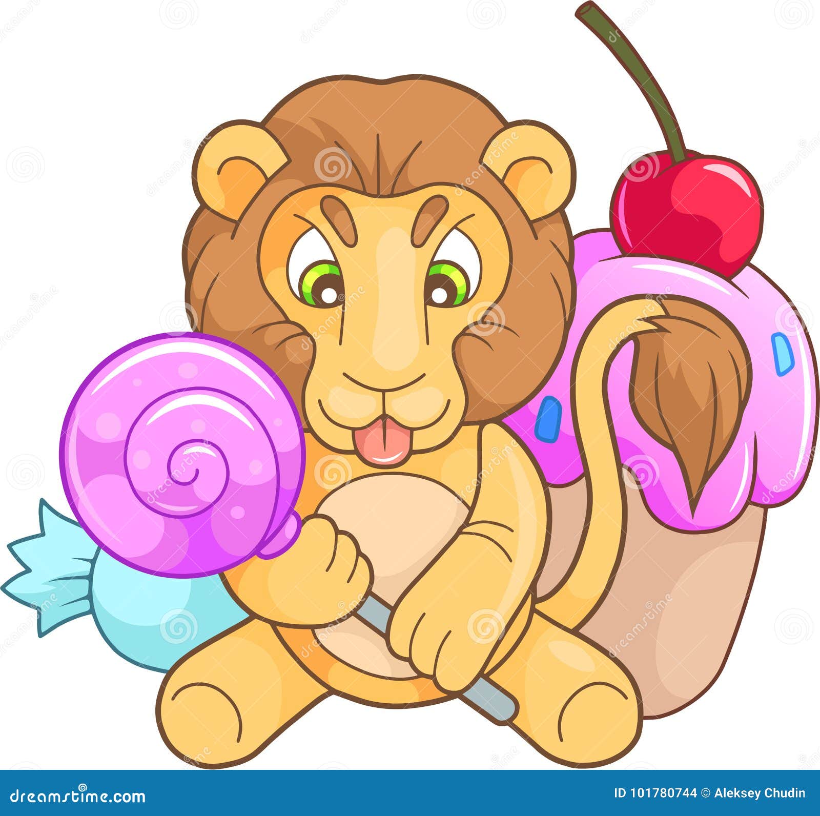 Cute lion with candy stock vector. Illustration of isolated 101780744