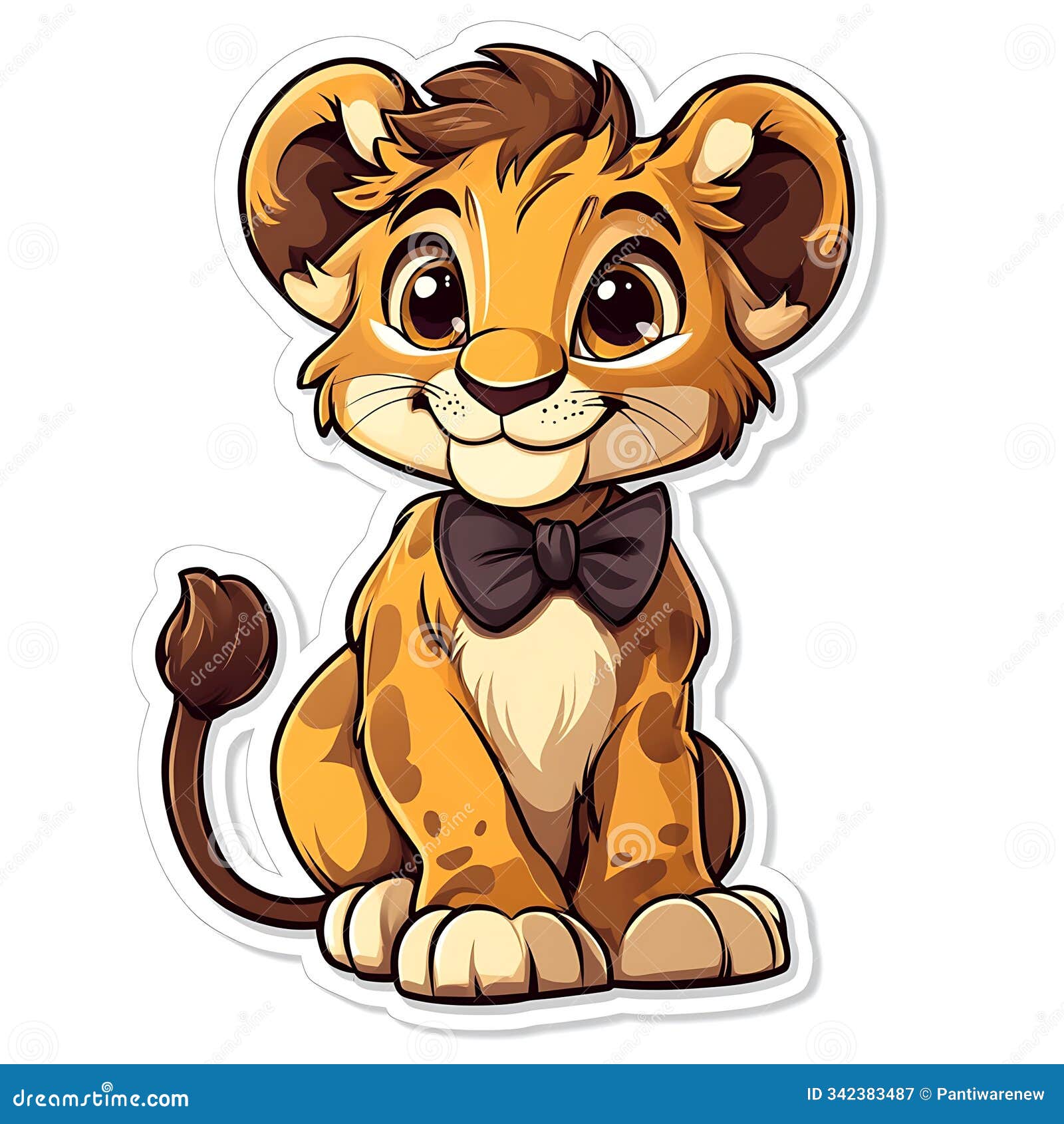 cute lion cub sticker with bowtie 