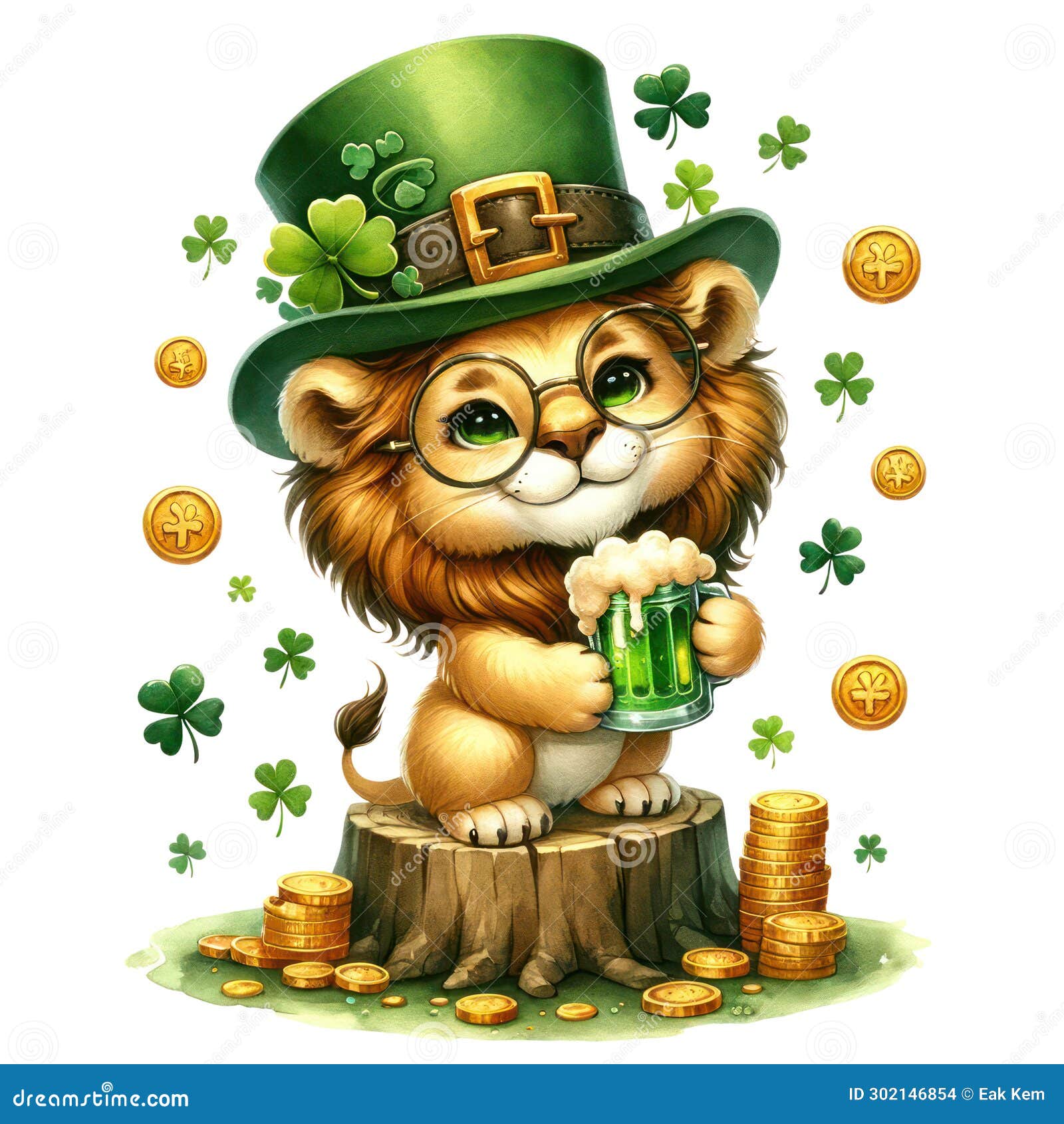 cute lion st patrick's day clipart  ai generative