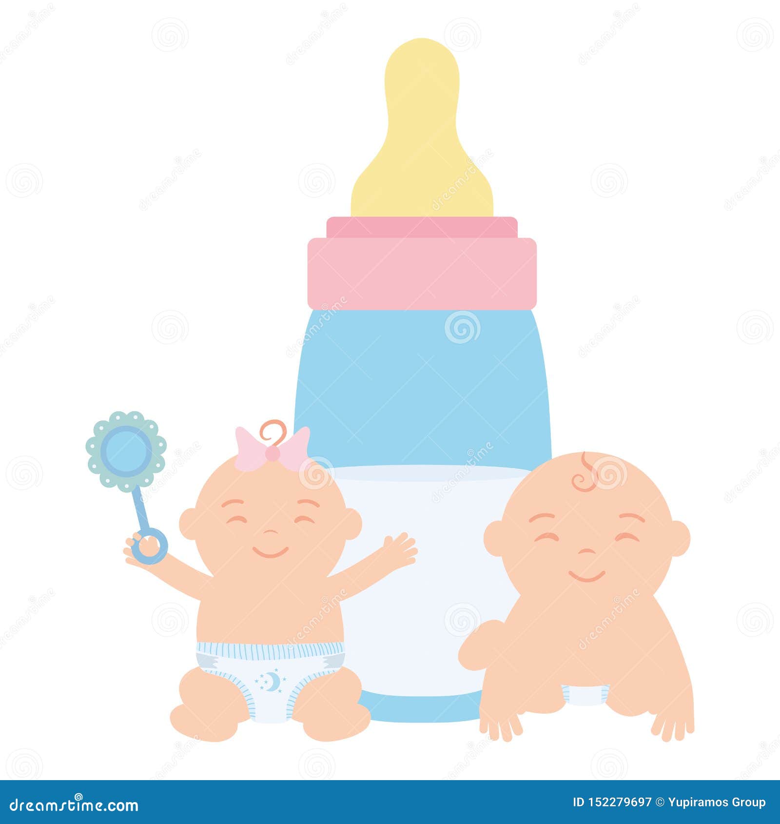 Download Cute Little Babies Couple With Milk Bottle Stock Vector - Illustration of emotion, innocent ...
