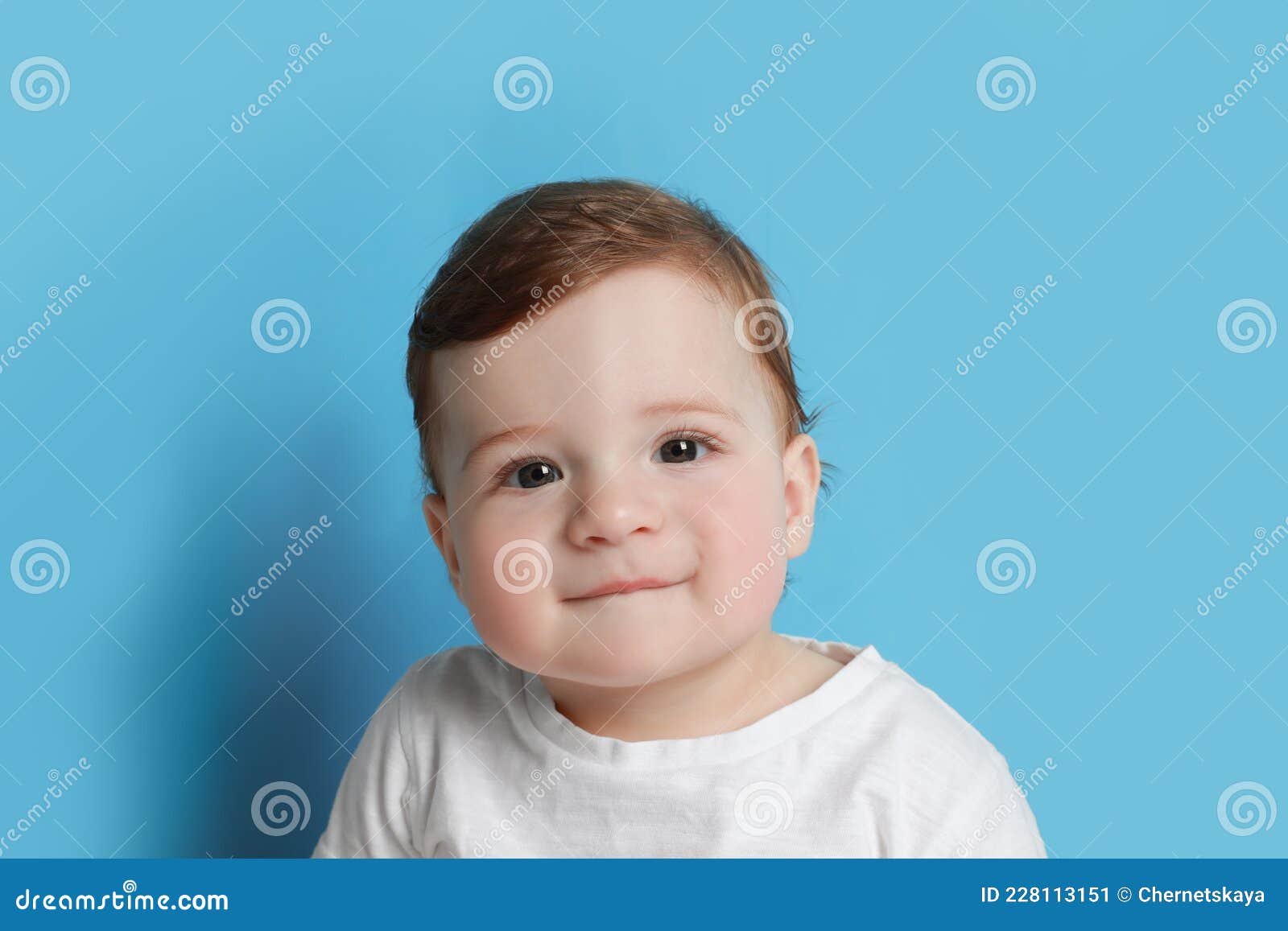 Cute Little Baby Boy on Light Blue Background Stock Image Image of