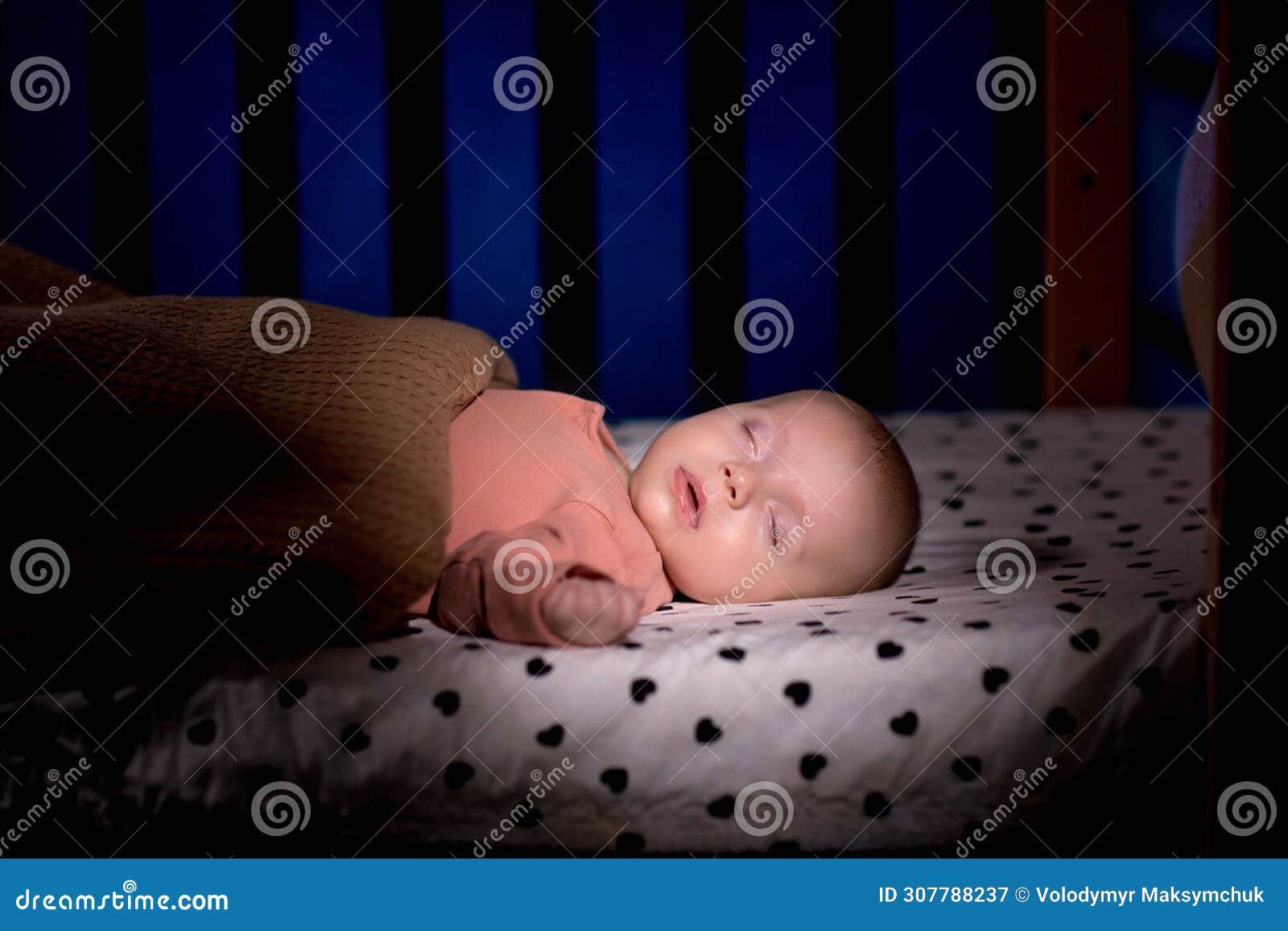 Cute Little Baby Sleeping in Cradle at Home Night Stock Image Image