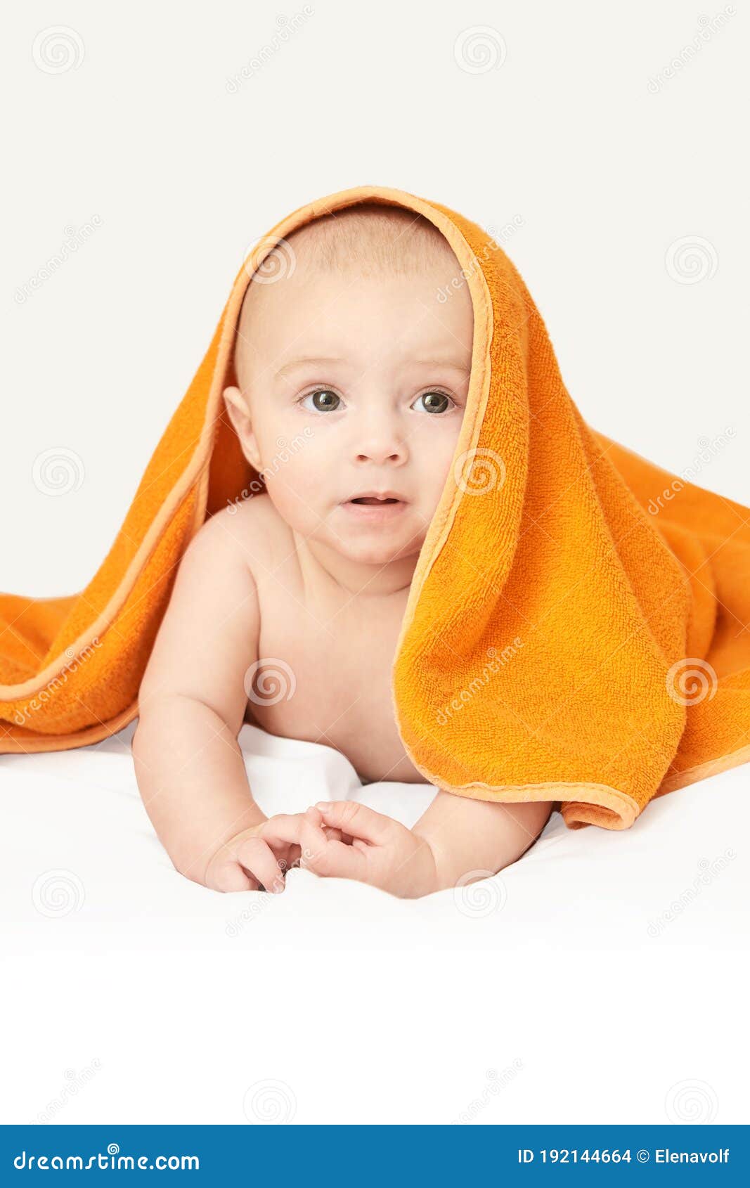 Cute Little Baby. Under Bath Towel. Happy Kid Portrait Stock Photo ...