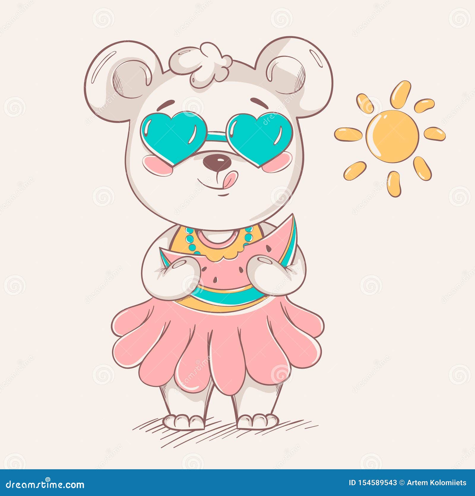 Download Cute Little Bear In Colorful Skirt And Sunglasses Stock ...
