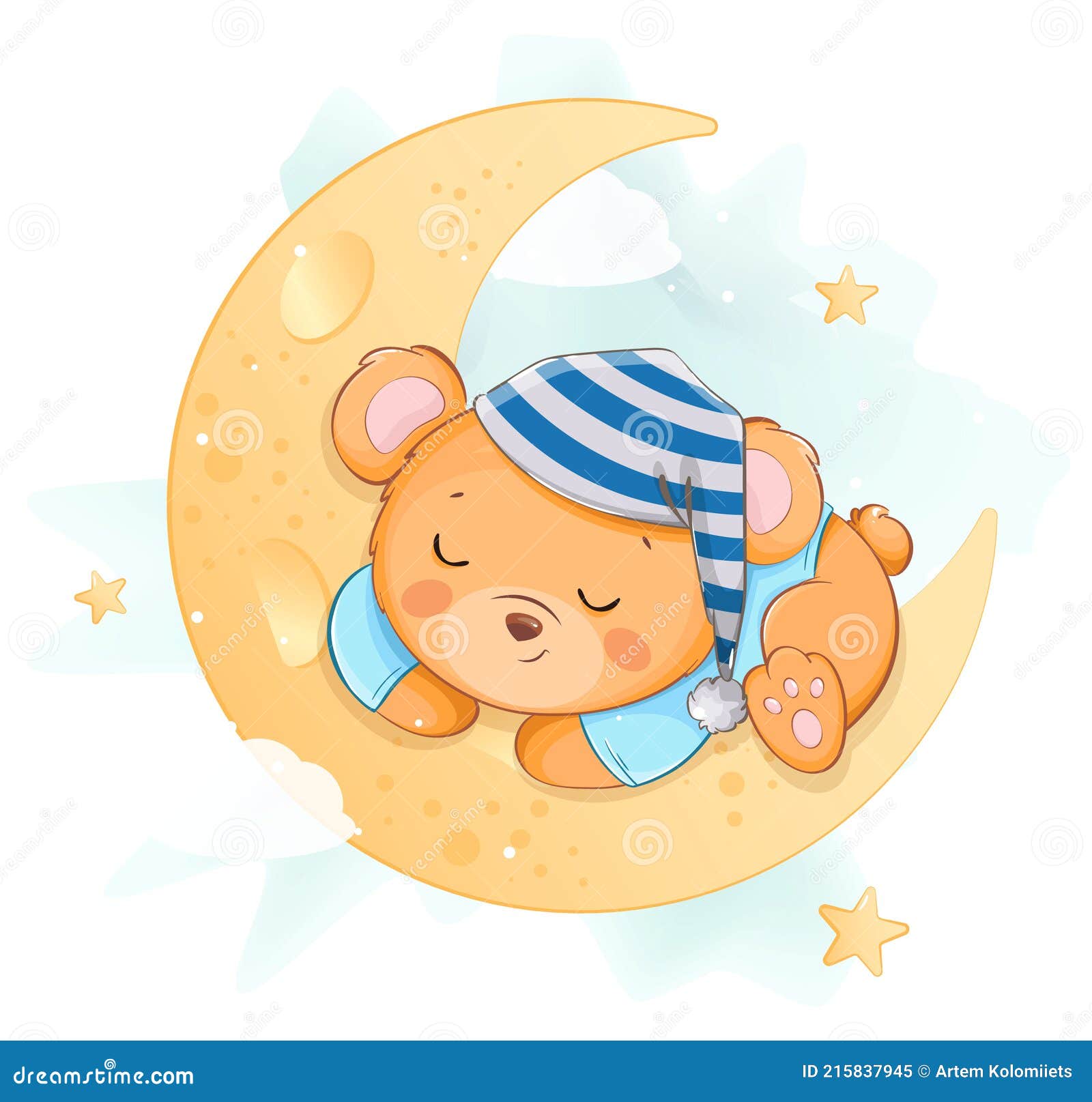 Cute Little Bear Sleeping on the Moon Stock Vector - Illustration of  graphic, little: 215837945