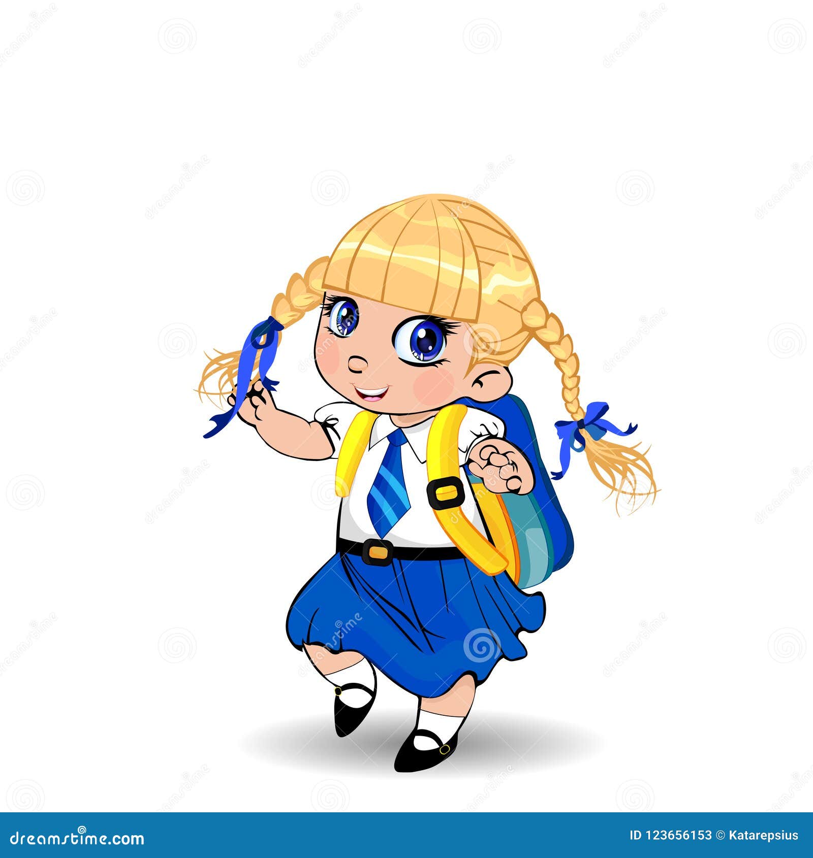 Illustration Of A Cute Blonde Girl With A Bit Heavy Schoolbag