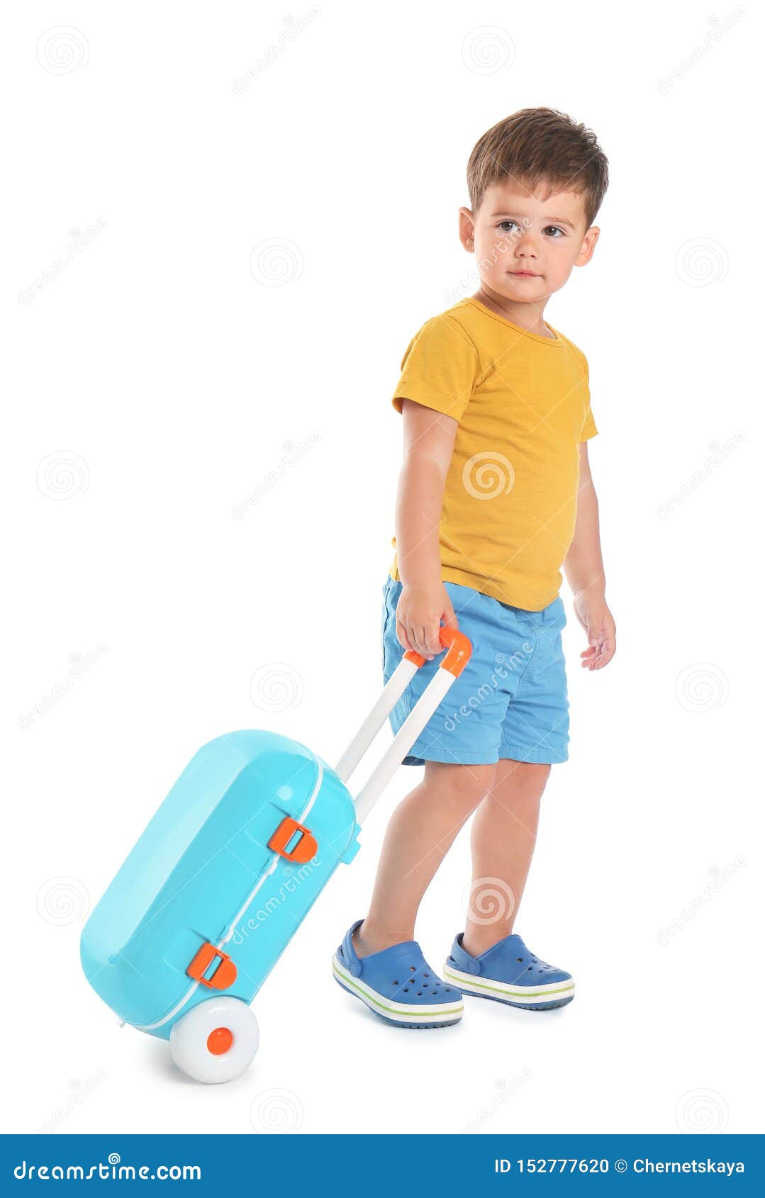 Cute Little Boy with Blue Suitcase on White Stock Photo Image of
