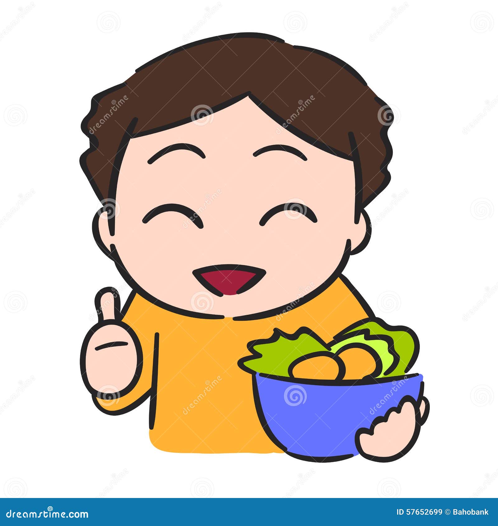 Cute Little Boy Eats Vegetable, Vector Stock Stock Vector