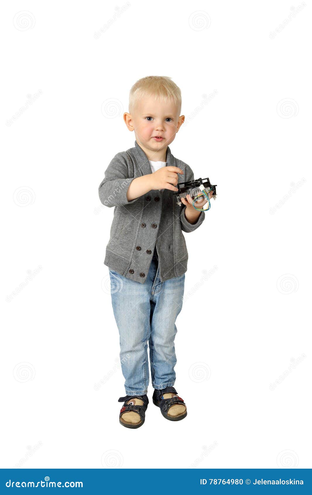 Cute Little Boy Fan from Computer Stock Photo Image of item