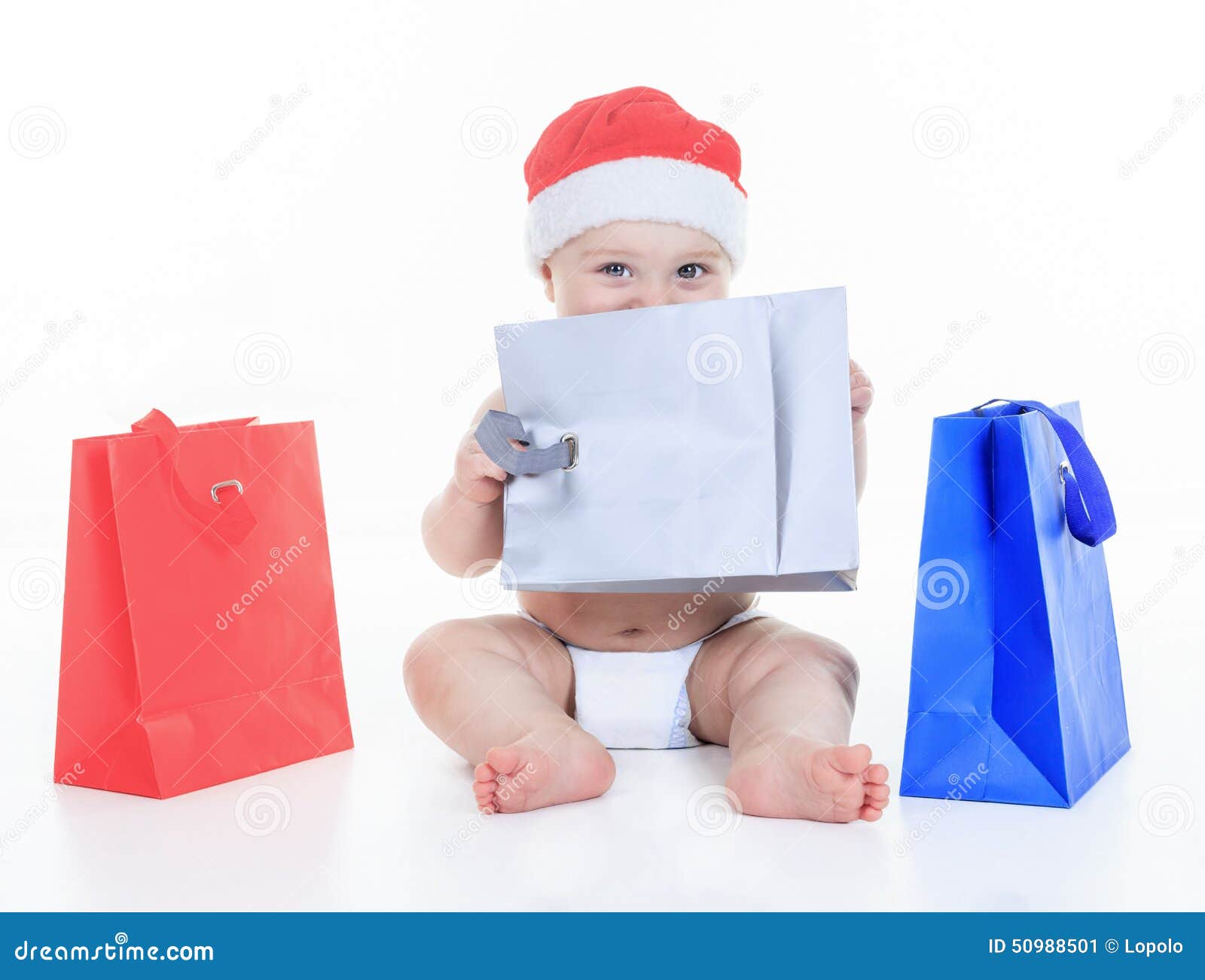 Cute Little Boy with the Holiday Gift Bag Stock Image Image of
