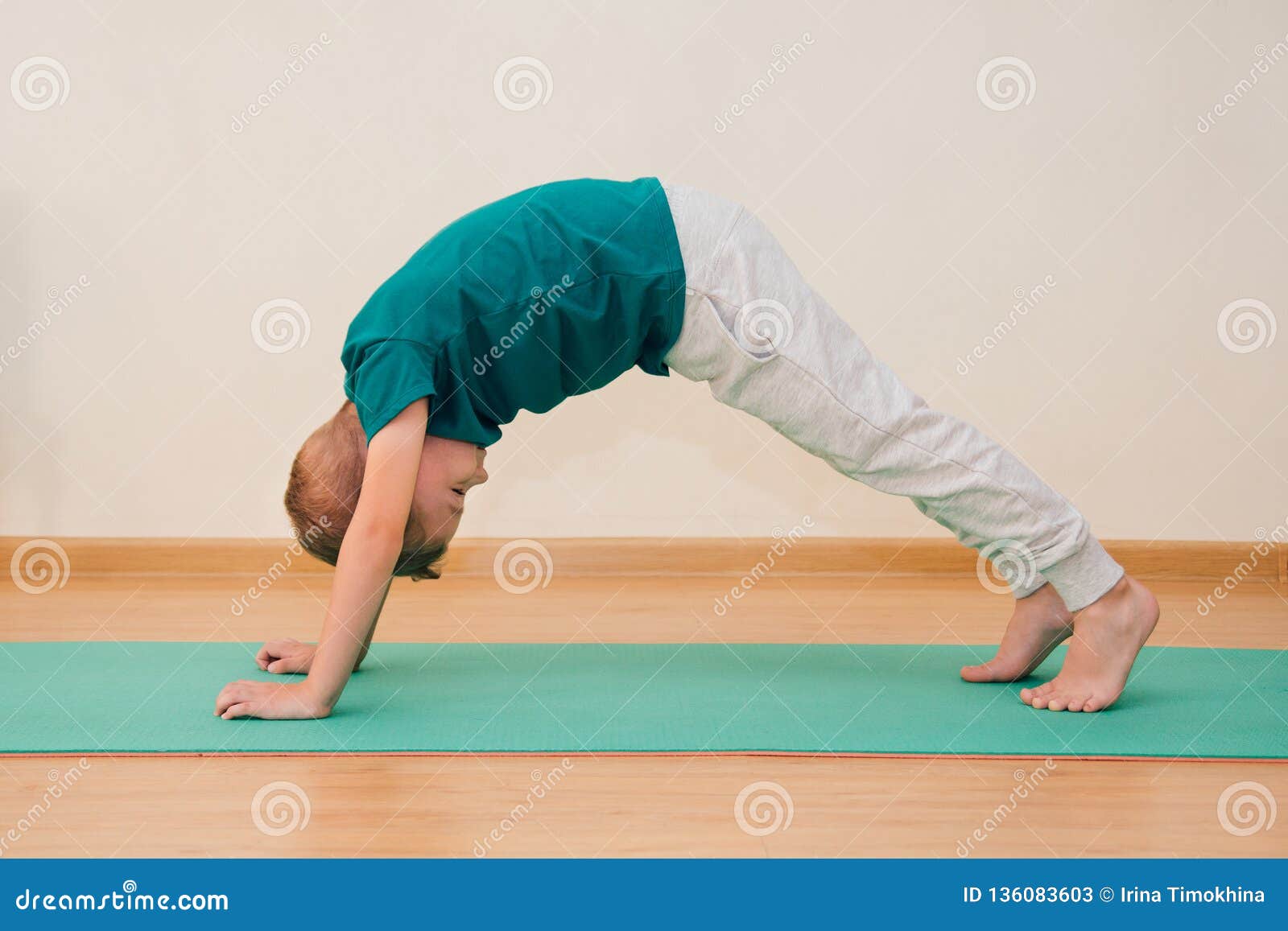 Small Boy On Yoga Mat Home Stock Photo 1703802922