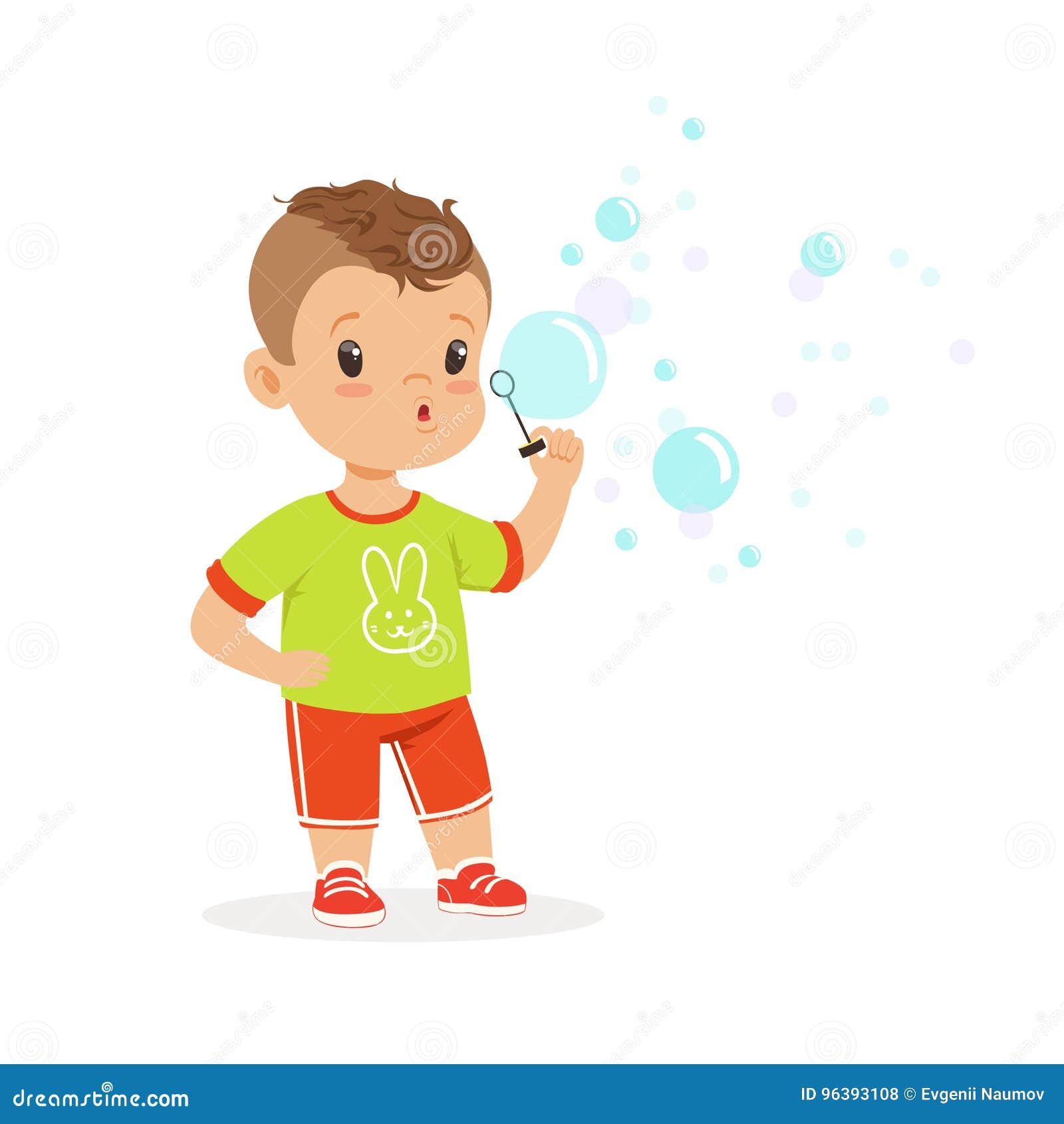 Cute Little Boy Playing with Bubble Blower Vector Illustration Stock Vector Illustration of