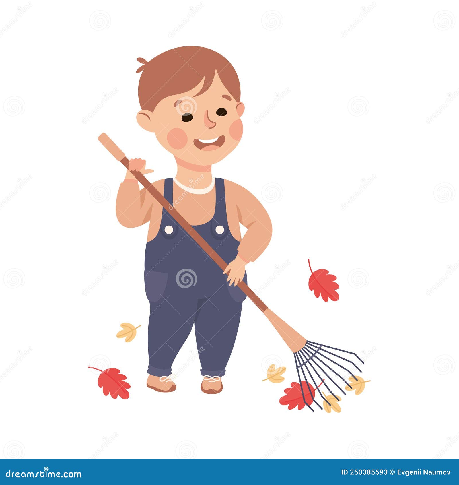Cute Little Boy with Rake Gathering Foliage Caring about Earth Planet ...