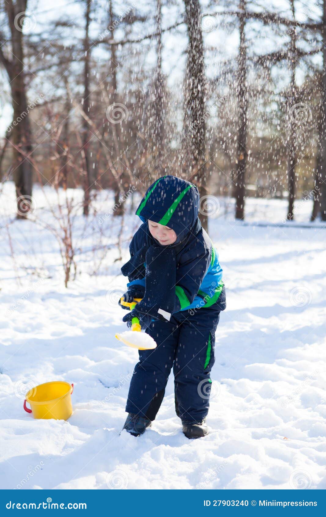 Cute Little Boy Shoveling Snow Stock Photo Image of clothes, bucket