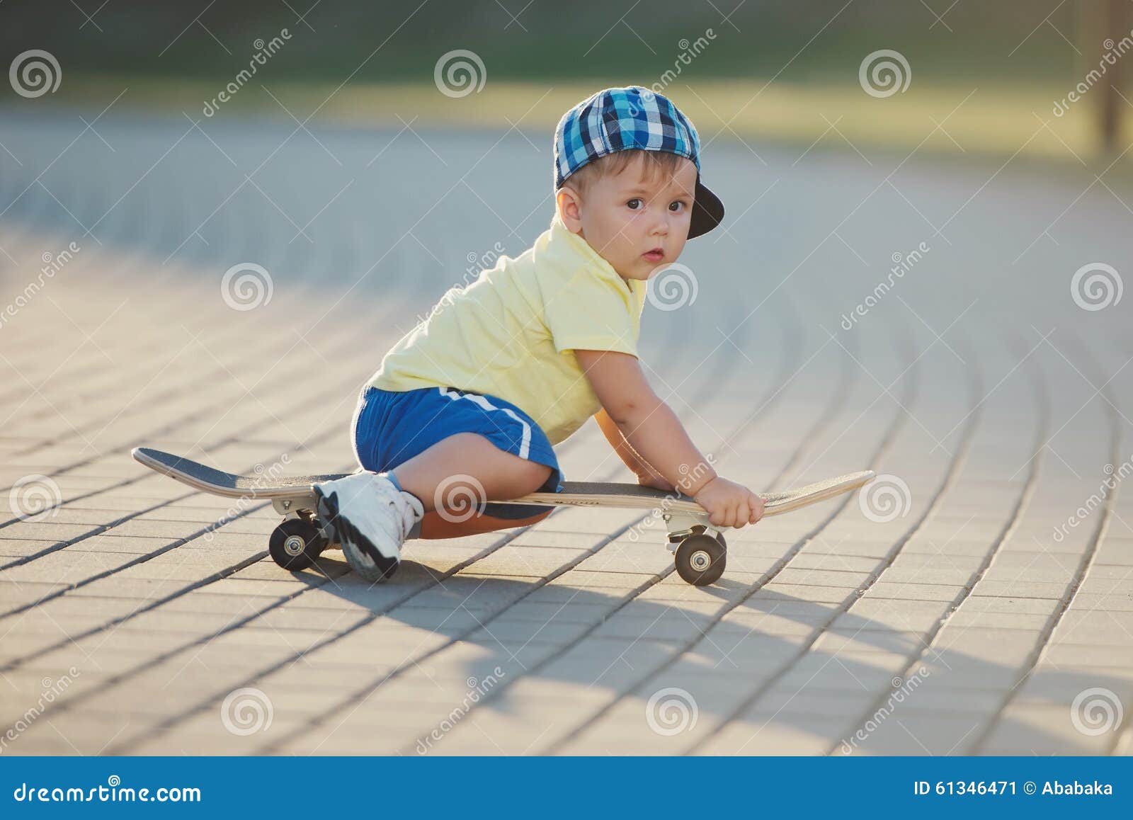 Cute Little Boy with Skateboard Outdoors Stock Image Image of school