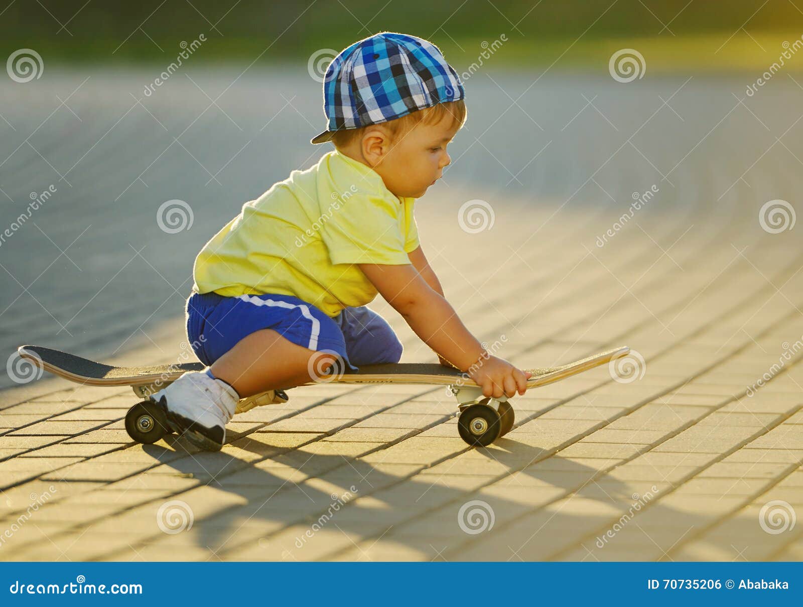 Cute Little Boy with Skateboard Outdoors Stock Photo Image of happy