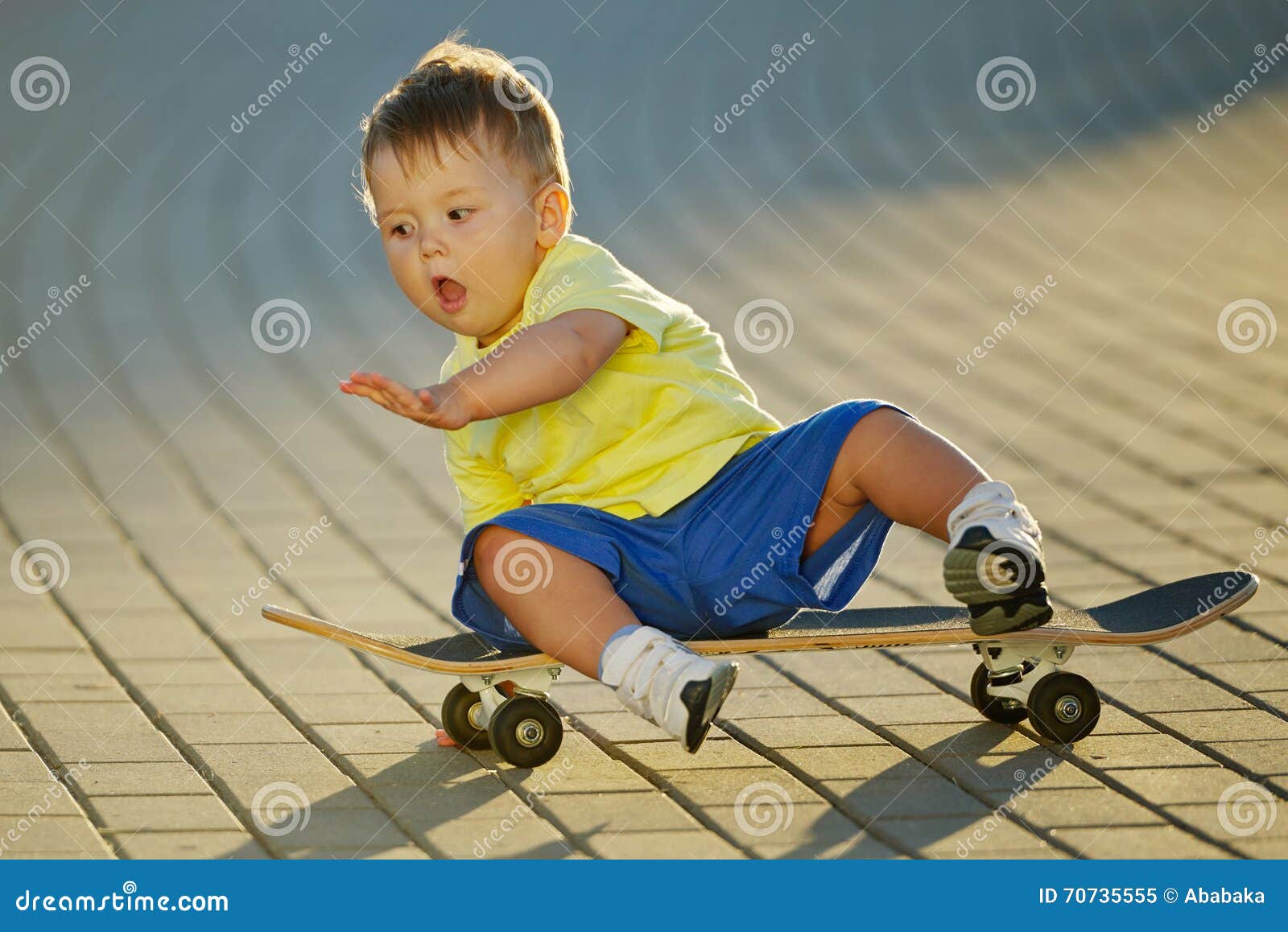 Cute Little Boy with Skateboard Outdoors Stock Image Image of