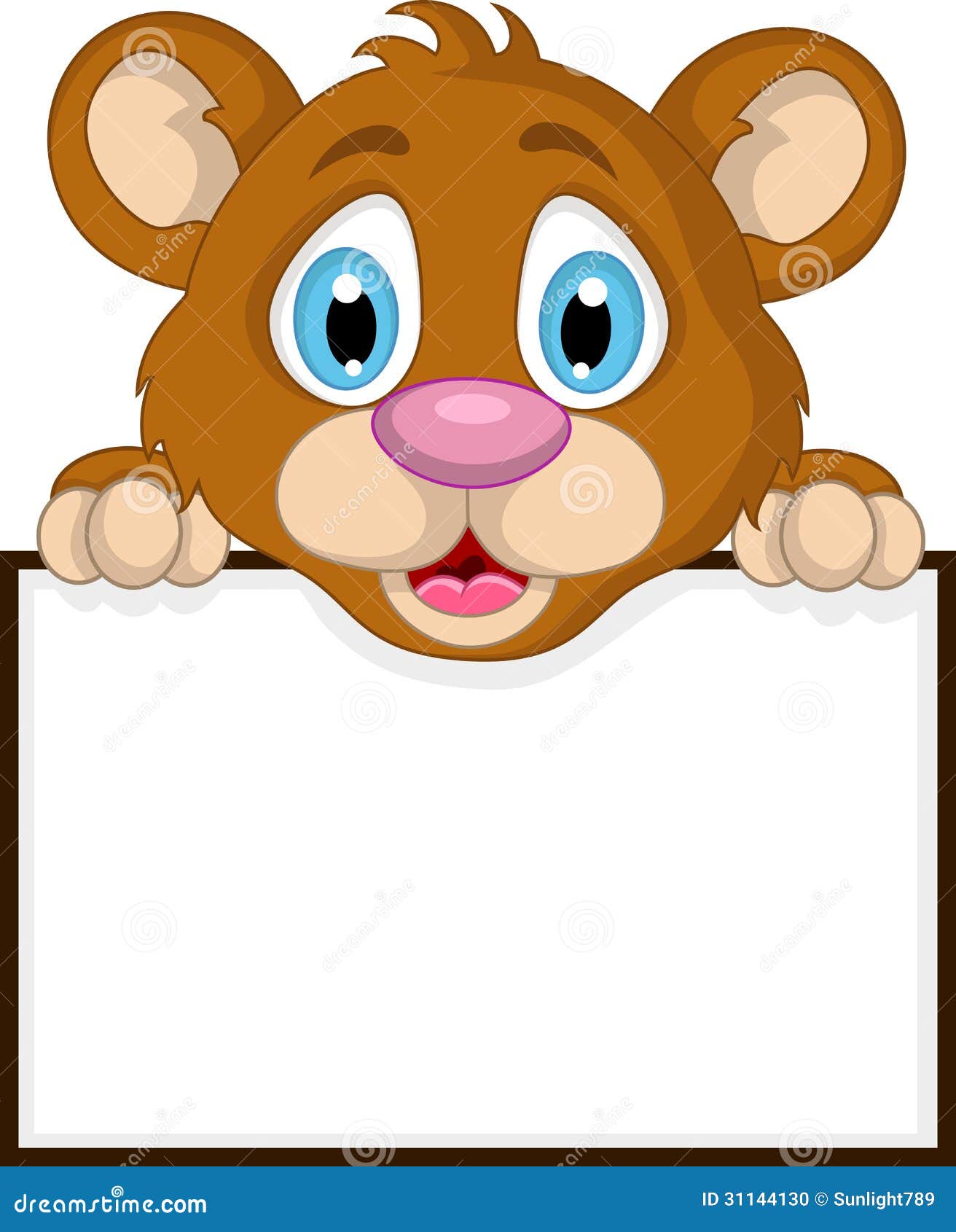  Cute  Little Brown Bear  Cartoon  With Blank Sign Stock Photo 