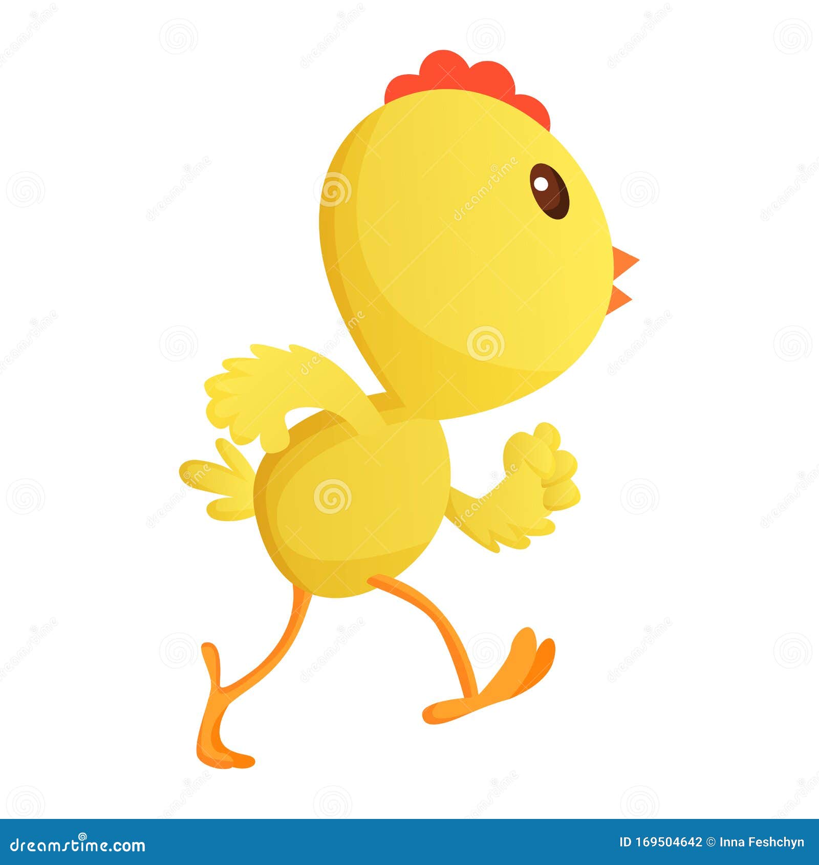 Cute Little Cartoon Chick Running Somewhere Isolated On A White Background Funny Yellow Chicken