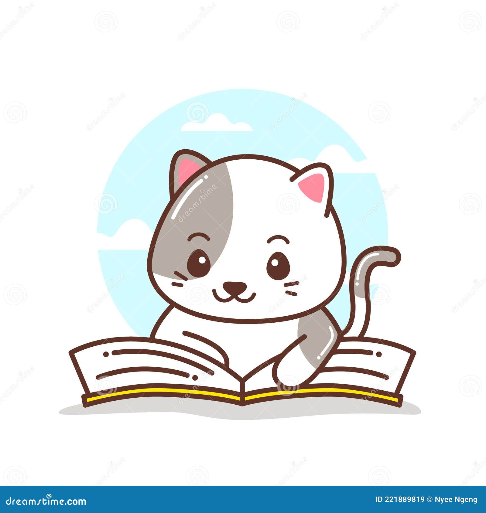 Kawaii Cat Reading A Book - Dibujo De Gato Kawaii Leyendo - Free