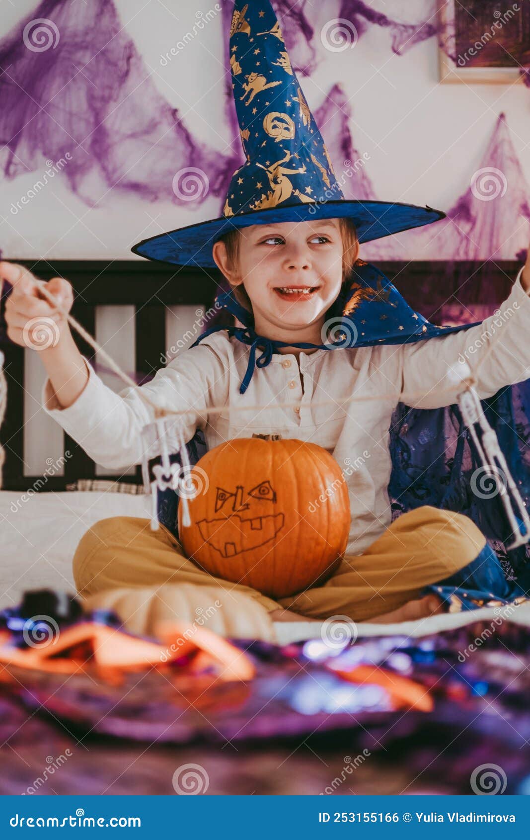 Cute Little Caucasian Boy in a Halloween Costume with Big Orange ...