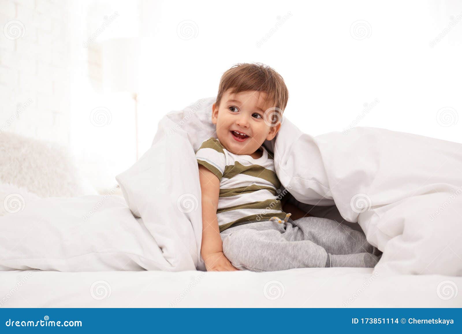 Cute Little Child Playing Under Blanket Stock Photo Image of nursery