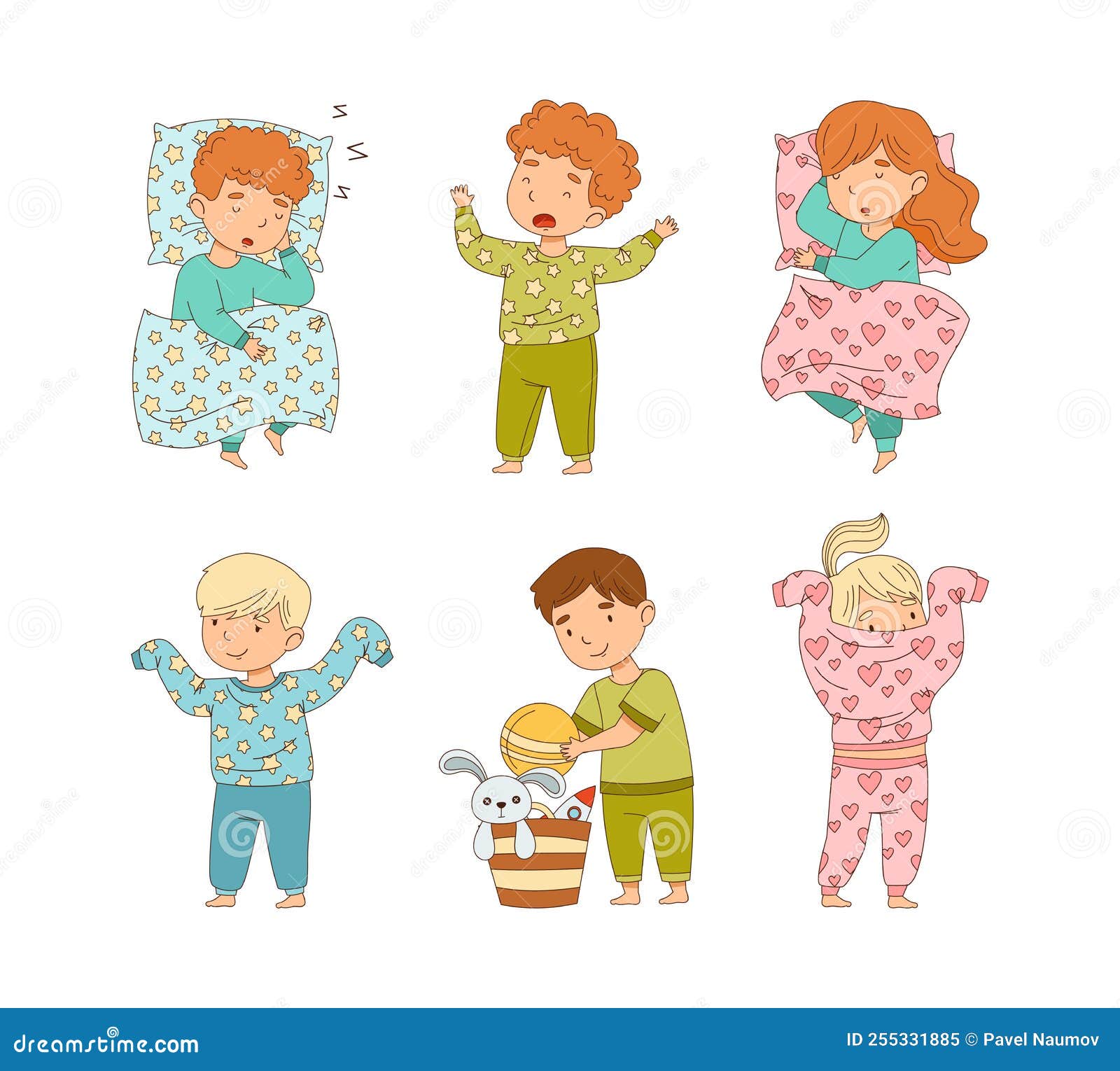 Cute Little Children Getting Ready To Bedtime Yawning and Sleeping in ...