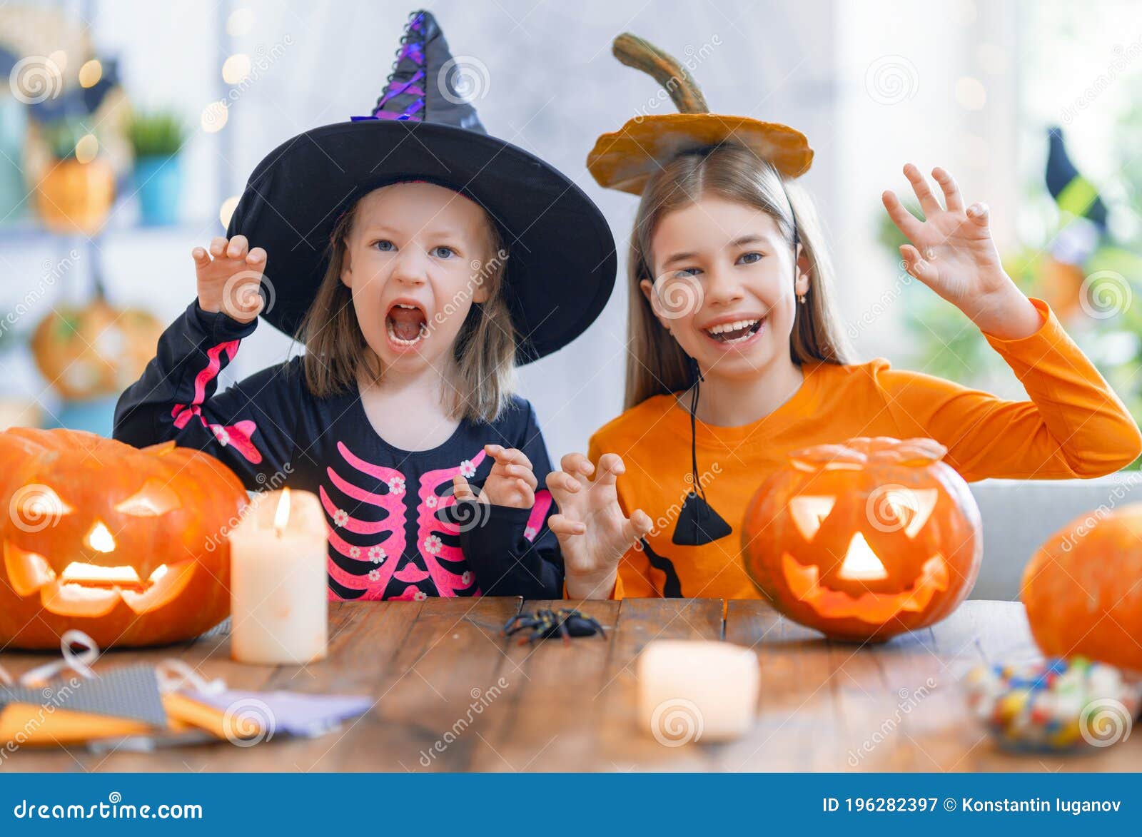 Happy Family Celebrating Halloween Stock Image - Image of decorative ...