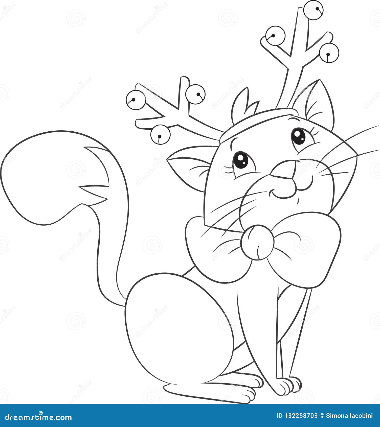 Cute Little Christmas Cat With Reindeer Antlers, For Children`s