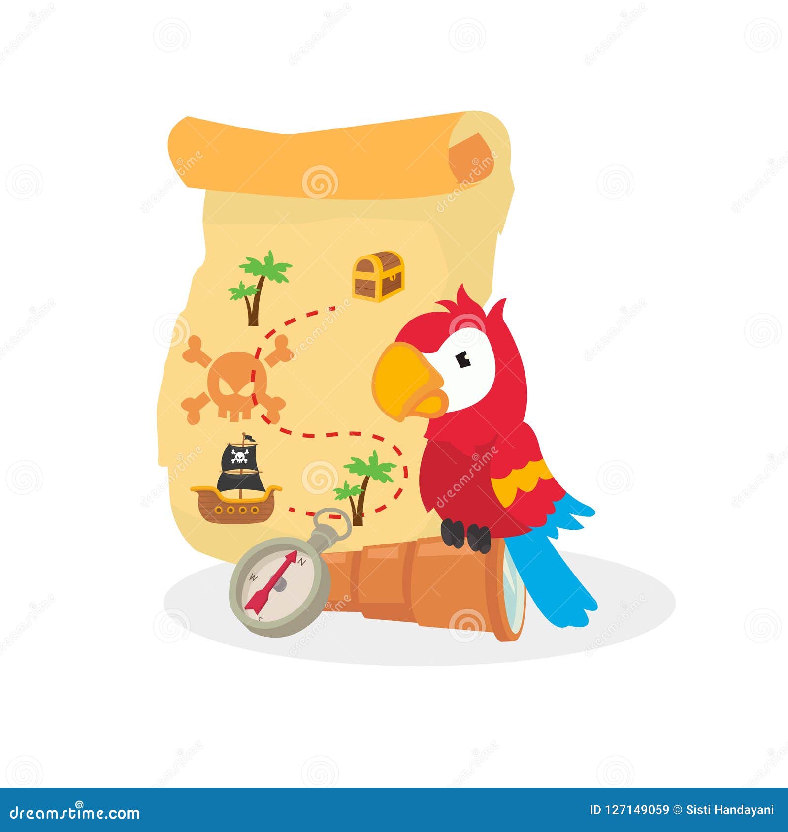 Cute Animal with Pirate Map Stock Illustration - Illustration of party,  cartoon: 127149059