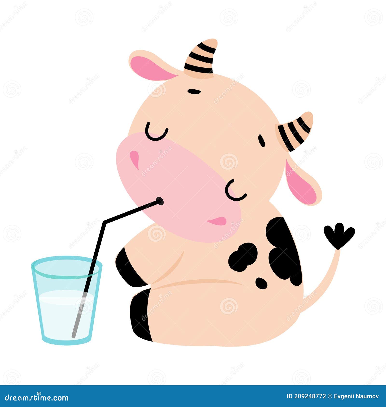 Cute Little Cow Drinking Milk, Adorable Funny Farm Animal Cartoon Character  Vector Illustration Stock Vector - Illustration of bull, isolated: 209248772