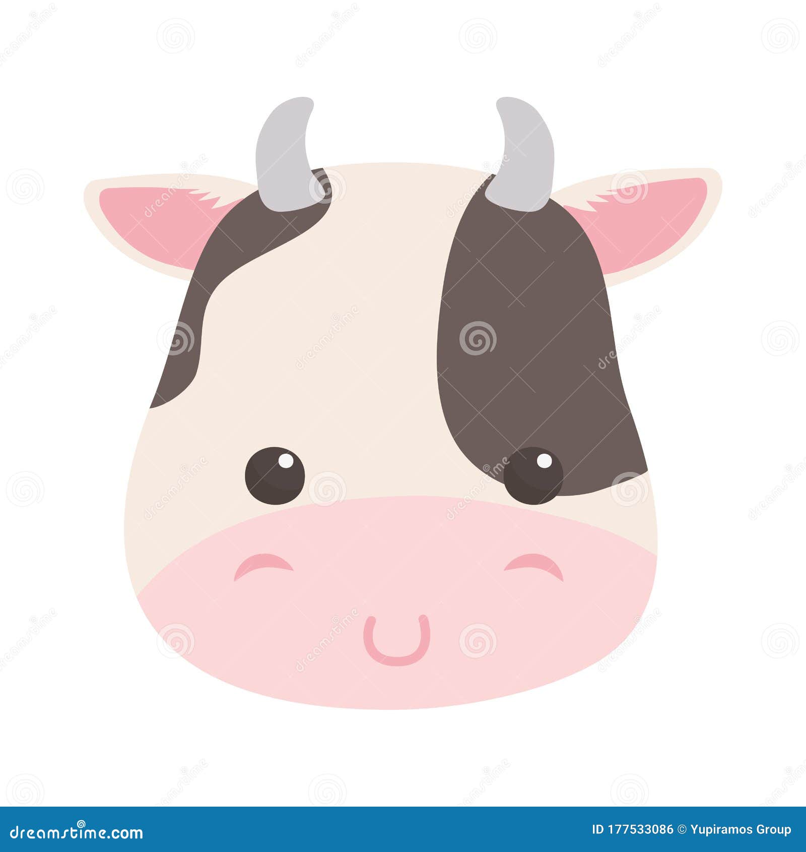 Cute Little Cow Face Animal Cartoon Isolated Design Stock Vector