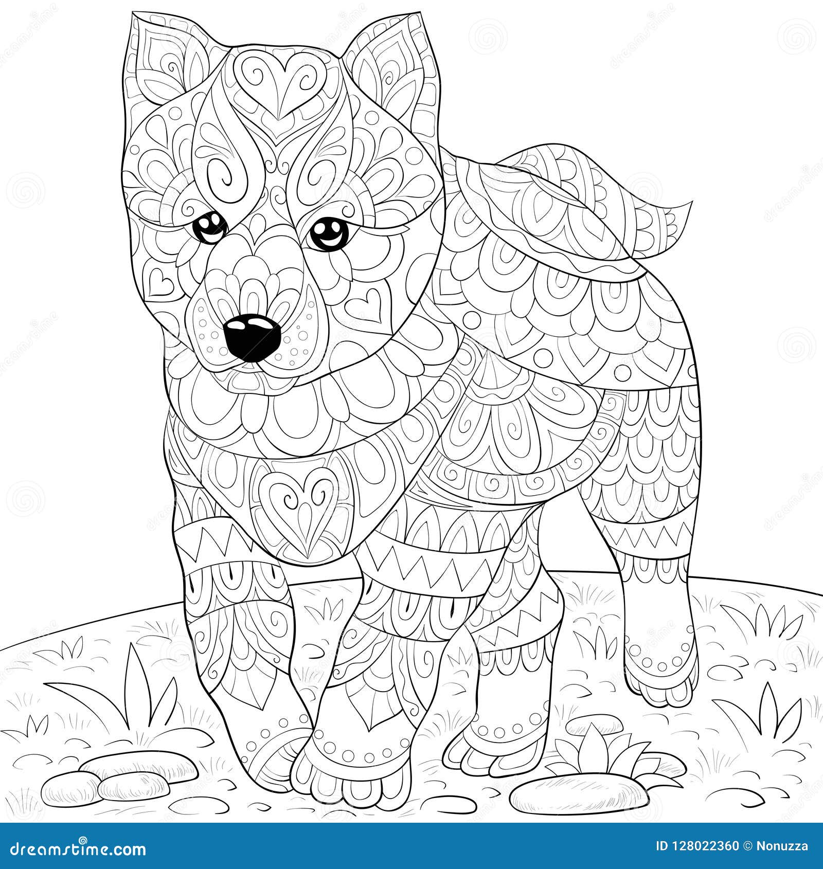 cute little dog image adults zen tangle ornaments illutration relaxing poster design print adult coloring page 128022360
