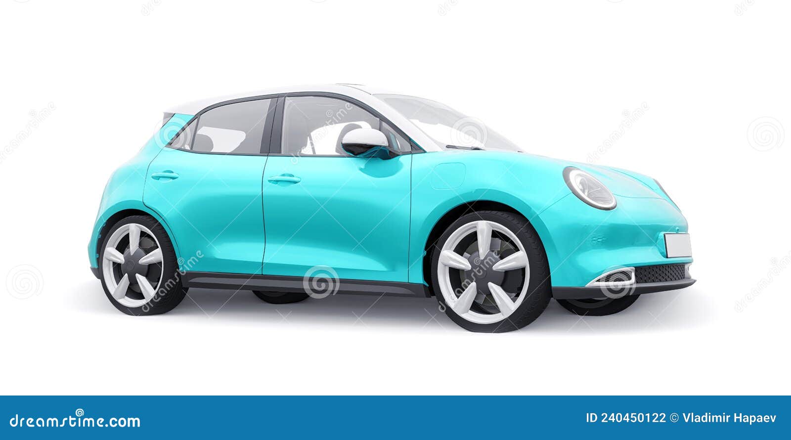 A Cute Little Electric Hatchback Car. 3D Illustration. Stock