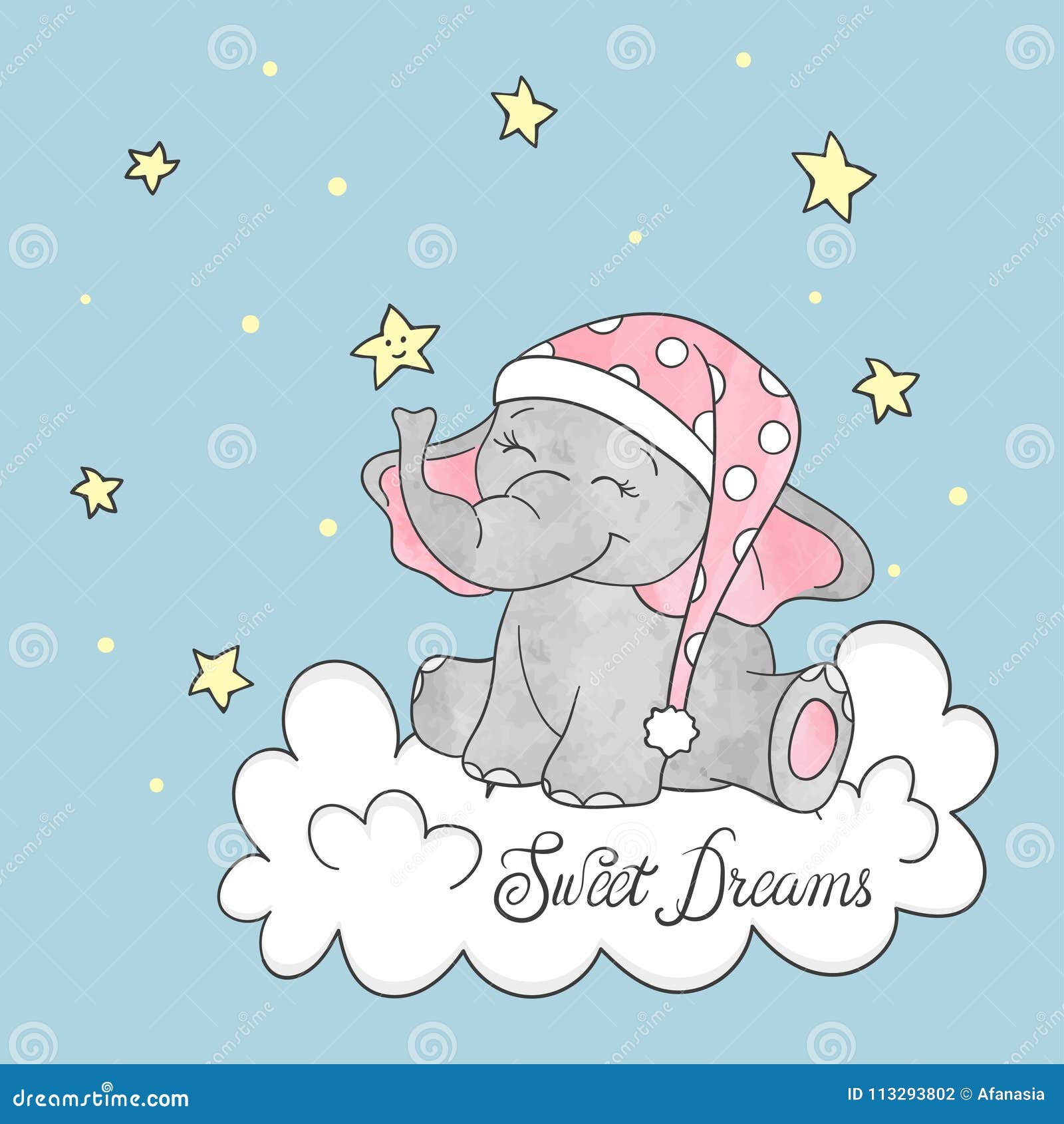 Download Cute Little Elephant On The Cloud. Sweet Dreams Vector ...