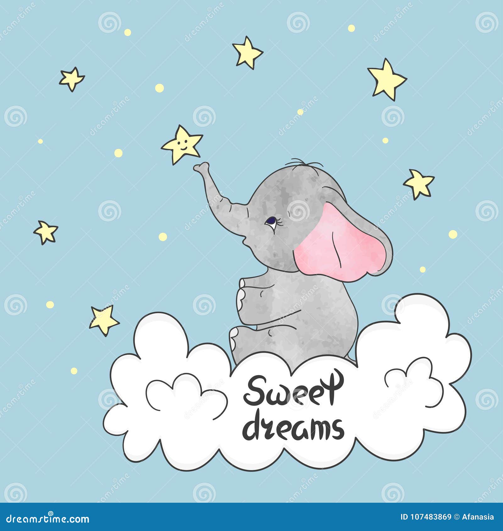 Download Cute Little Elephant On The Cloud. Stock Vector ...
