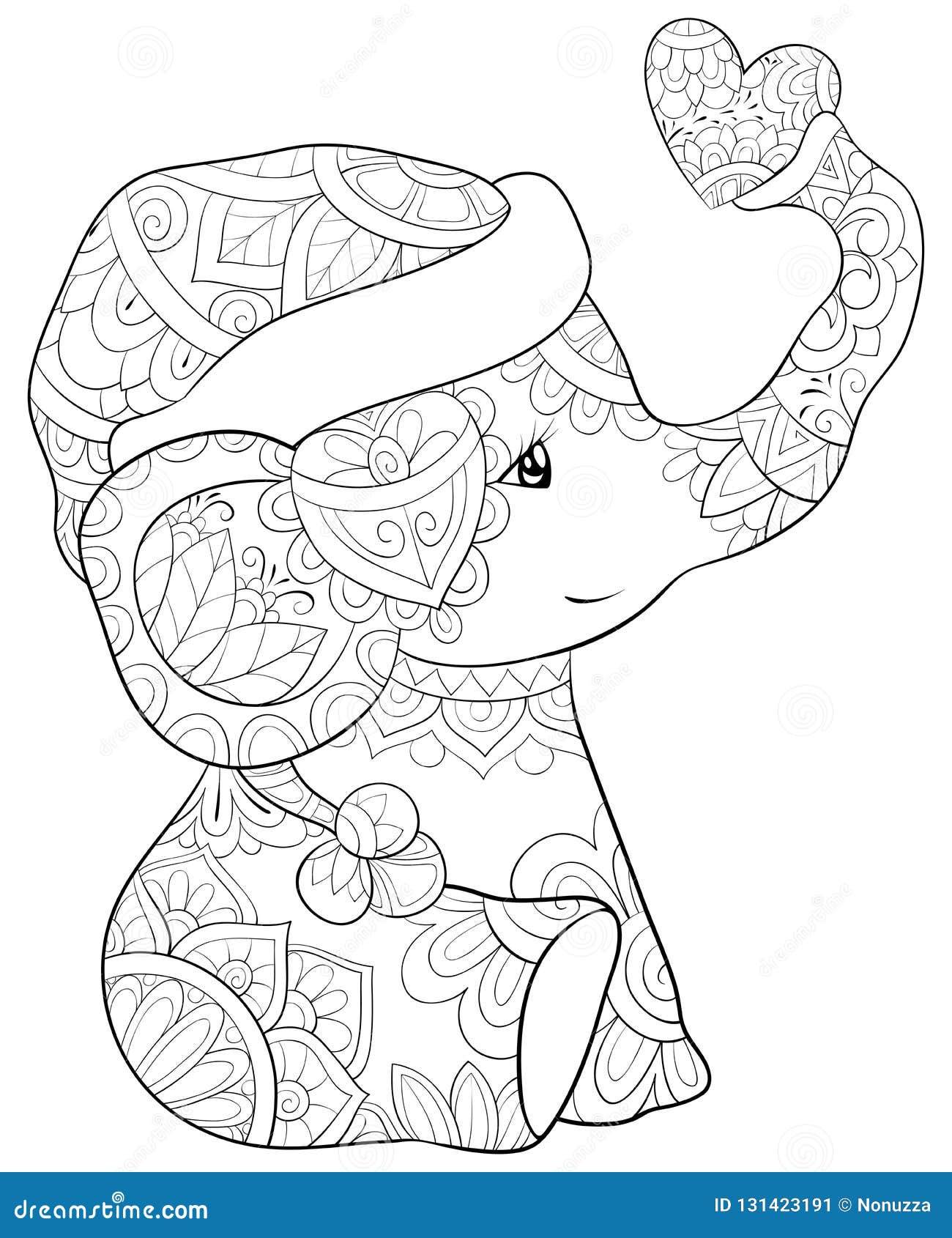 Adult Coloring Book,page a Cute Little Elphant with Heart Image for ...