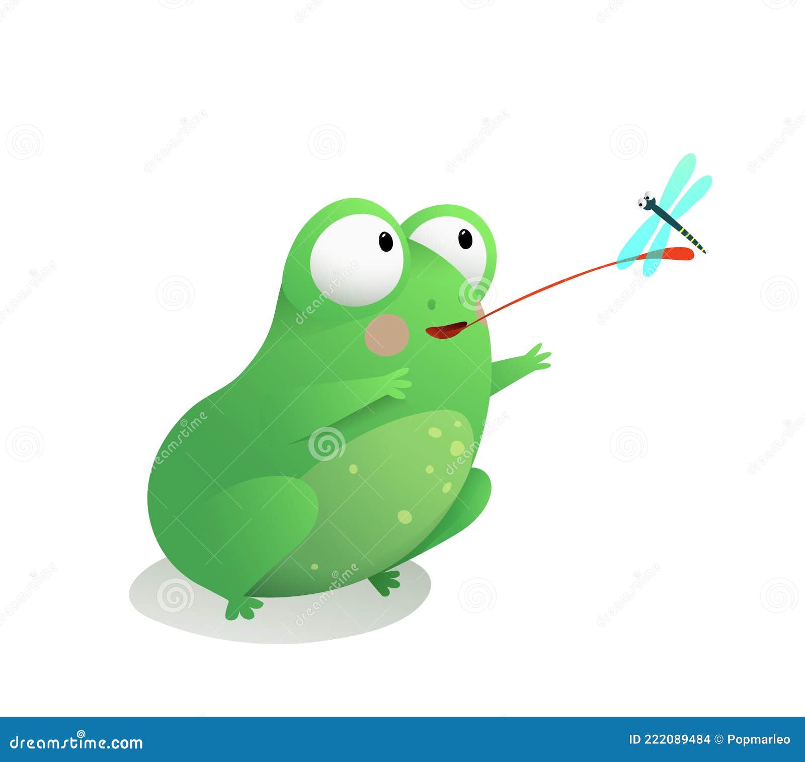 Cute Little Frog Catching Dragonfly with Tongue Stock Vector - Illustration  of cute, funny: 222089484
