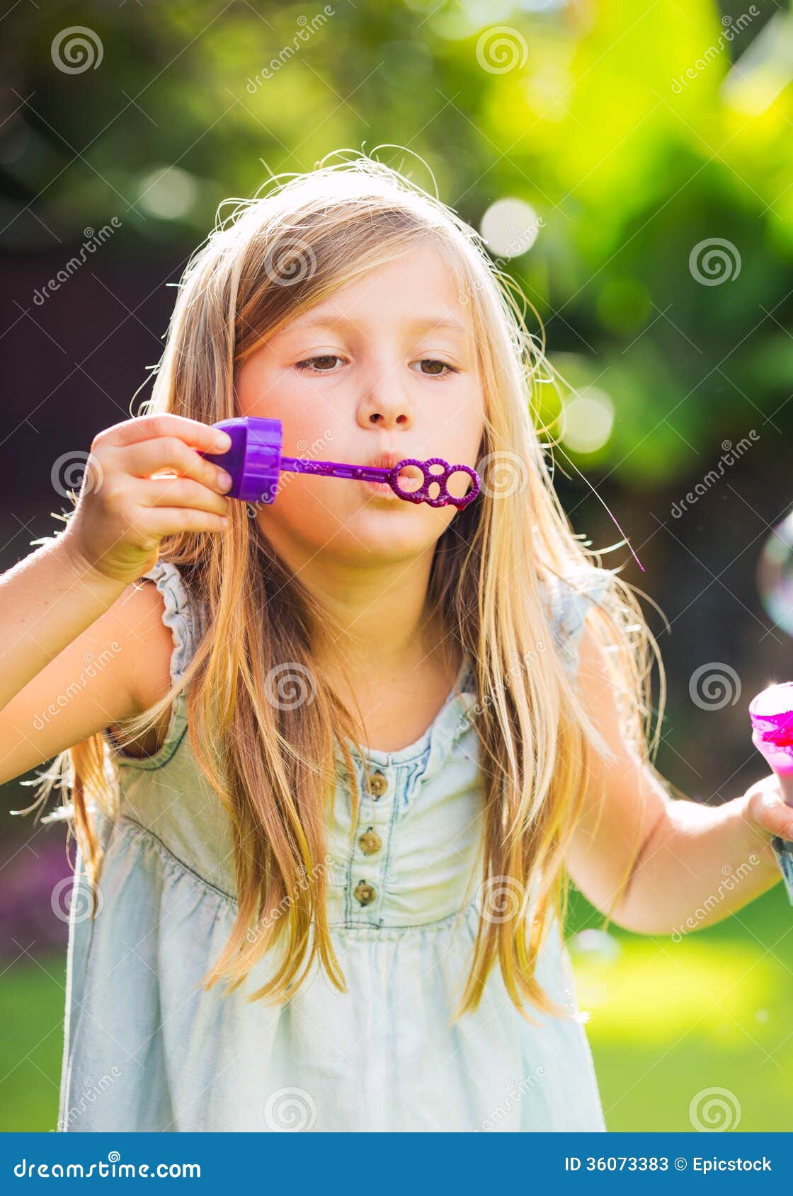 Cute Little Girl Blowing Soap Bubbles Stock Image - Image of child ...