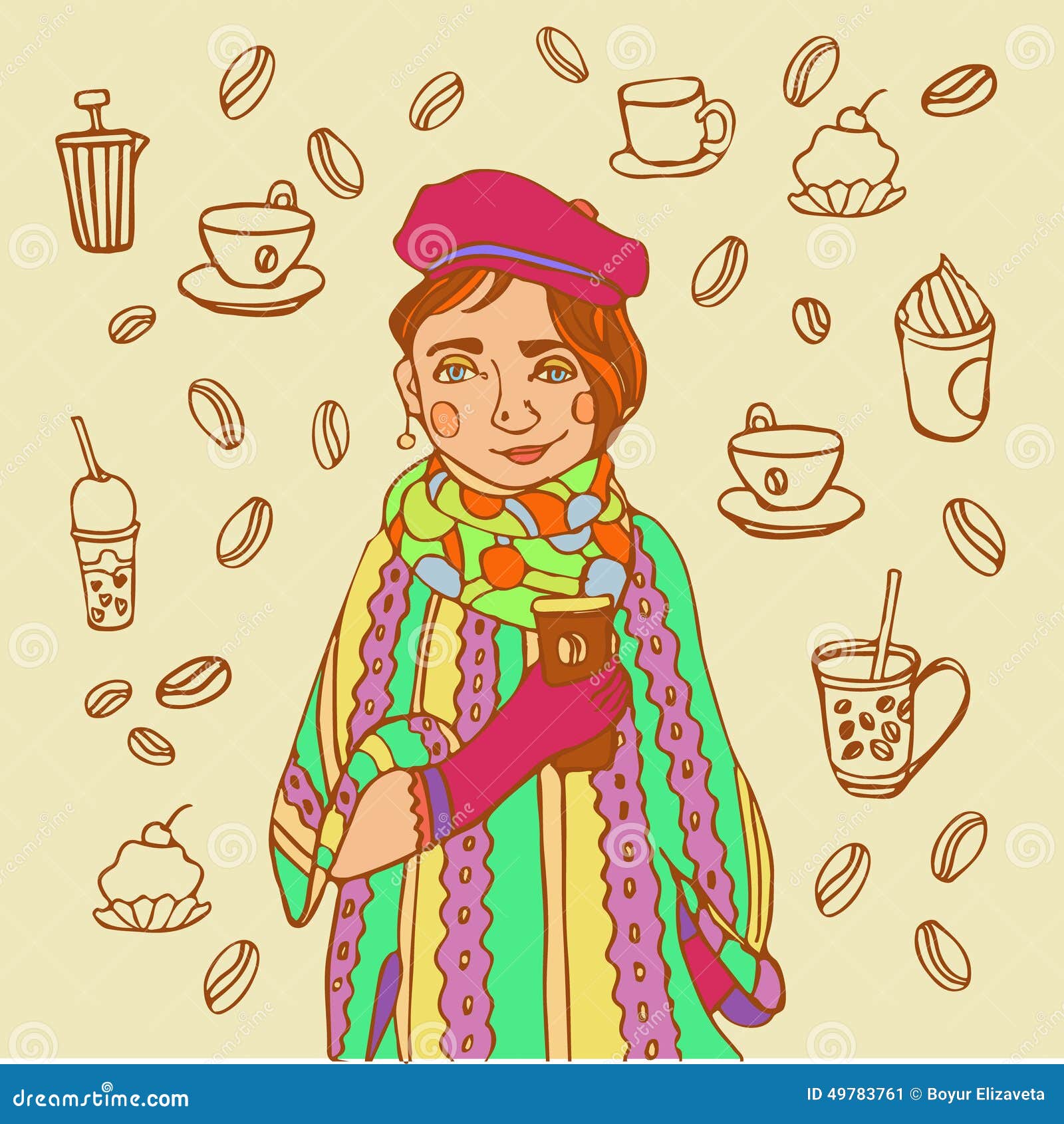 Cute Little Girl with Coffee. Coffee Time Stock Vector Illustration