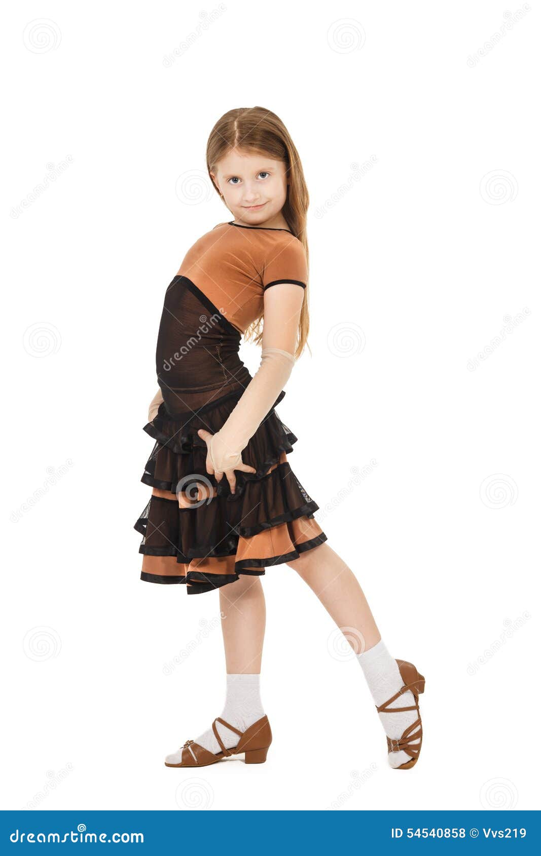 Cute Little Girl Dancing Isolated on White Background Stock Photo