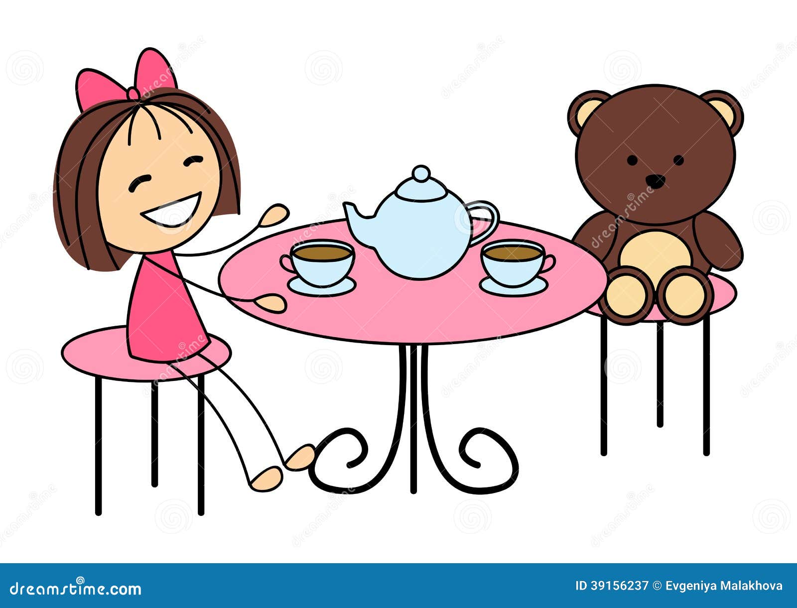 Cute Little Girl Drinking Tea Stock Vector - Illustration of table