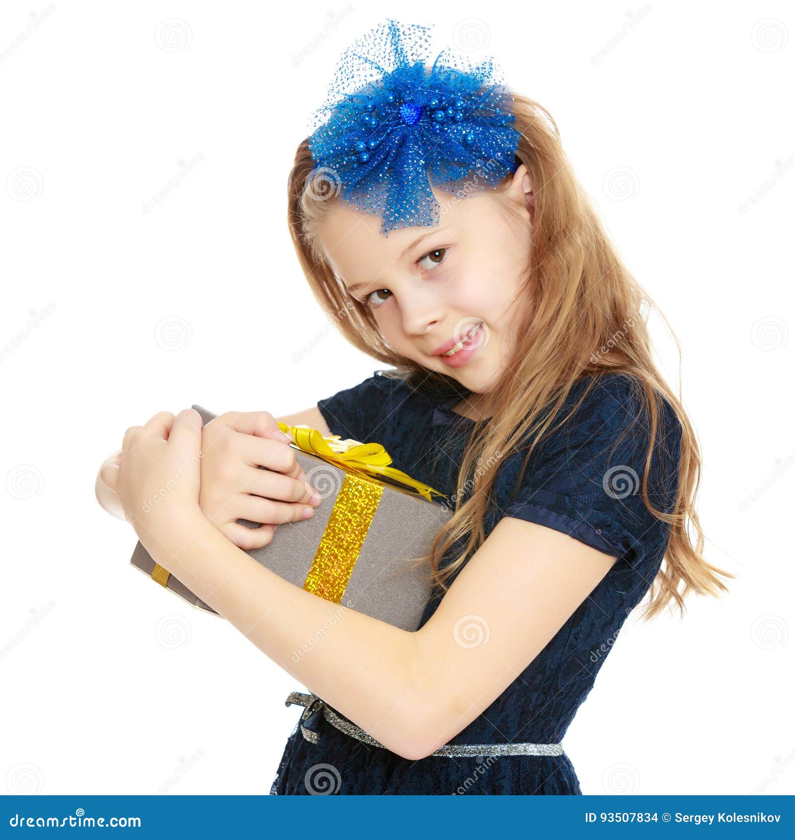 Cute Little Girl with a Gift in Hand. Stock Photo - Image of receiving ...