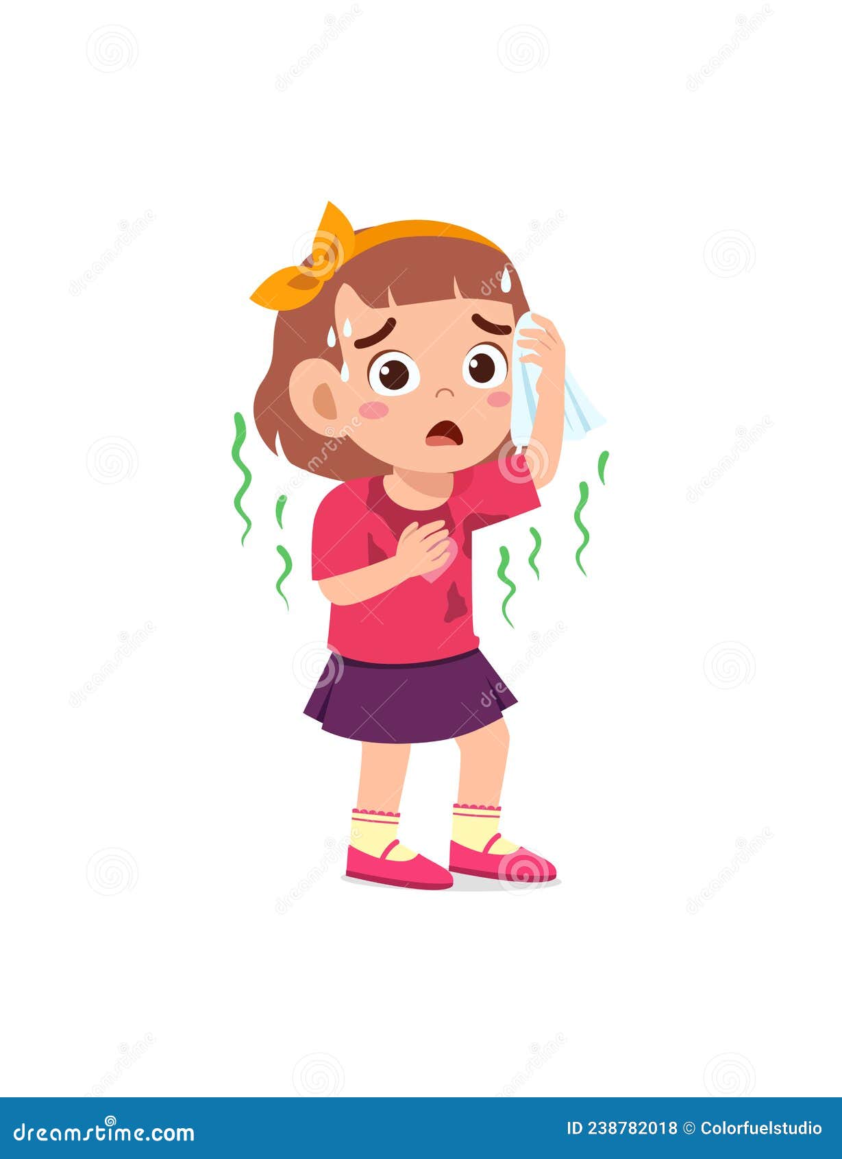 Cute Little Girl Have Sweaty Body And Bad Smell Vector Illustration ...