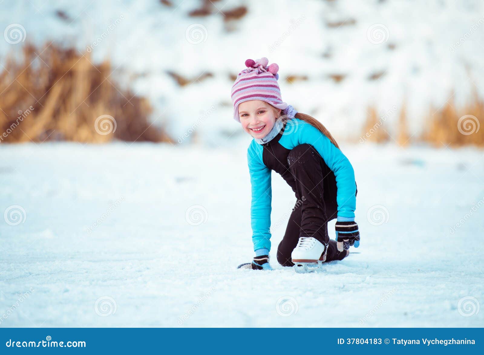 Cute Little Girl on the Ice in Stock Image Image of jacket, hand