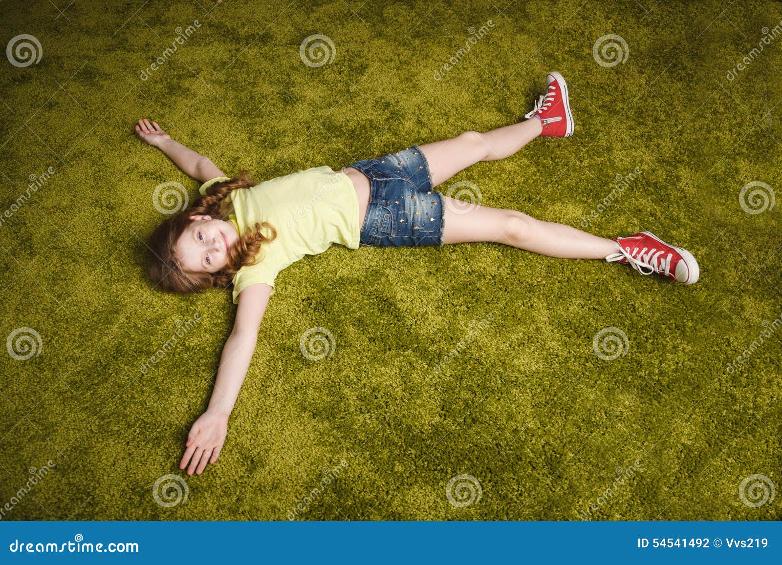Cute Little Girl Lie on the Grass Stock Photo Image of little, girl