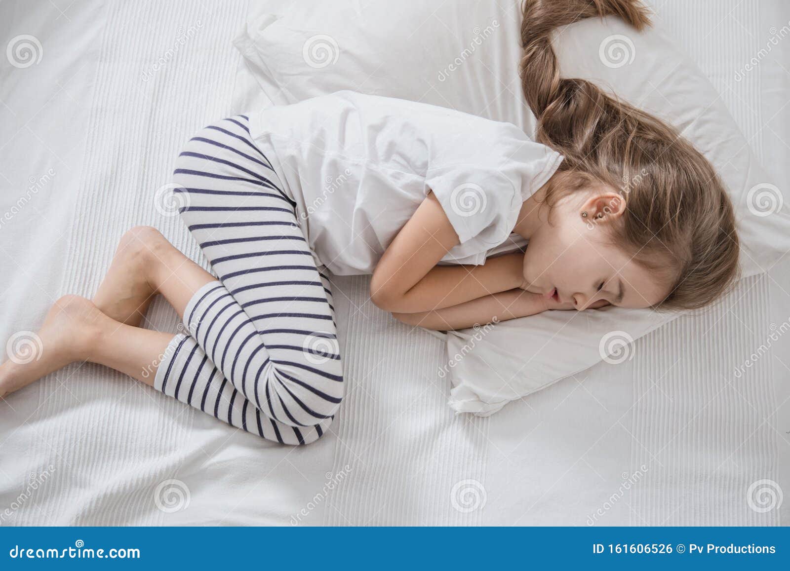 Cute Little Girl with Long Hair Sleeping in Bed Stock Photo - Image of  child, concept: 161606526