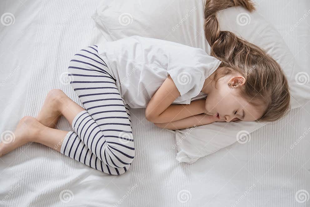 Cute Little Girl with Long Hair Sleeping in Bed Stock Photo - Image of ...