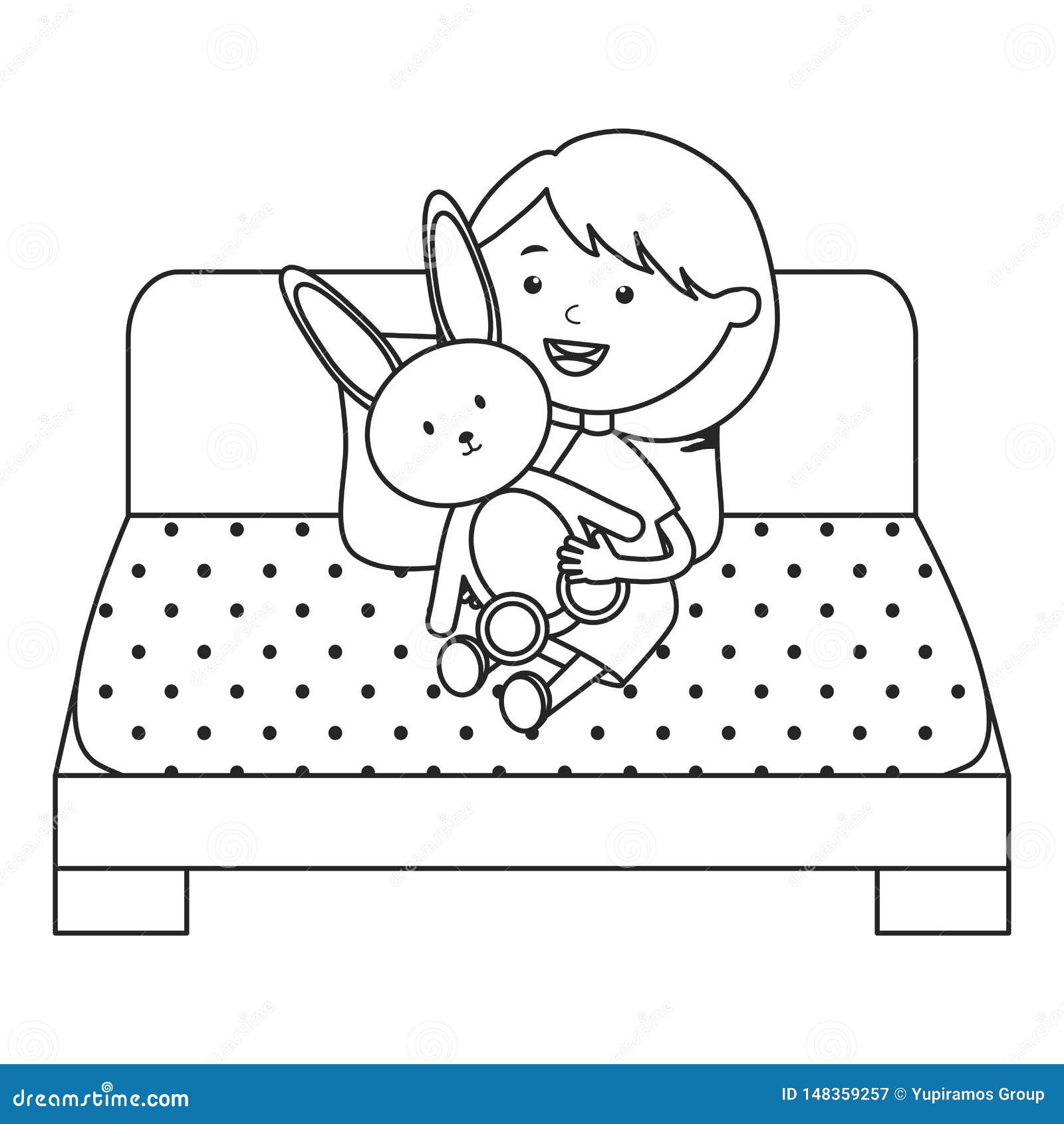 Cute Little Girl with Rabbit Stuffed in the Bed Stock Vector ...